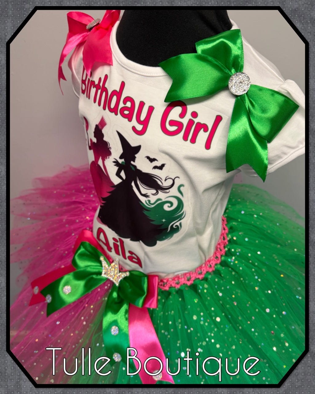 Girls toddlers wicked birthday tshirt and tutu outfit Glinda Elphaba fancy dress costume