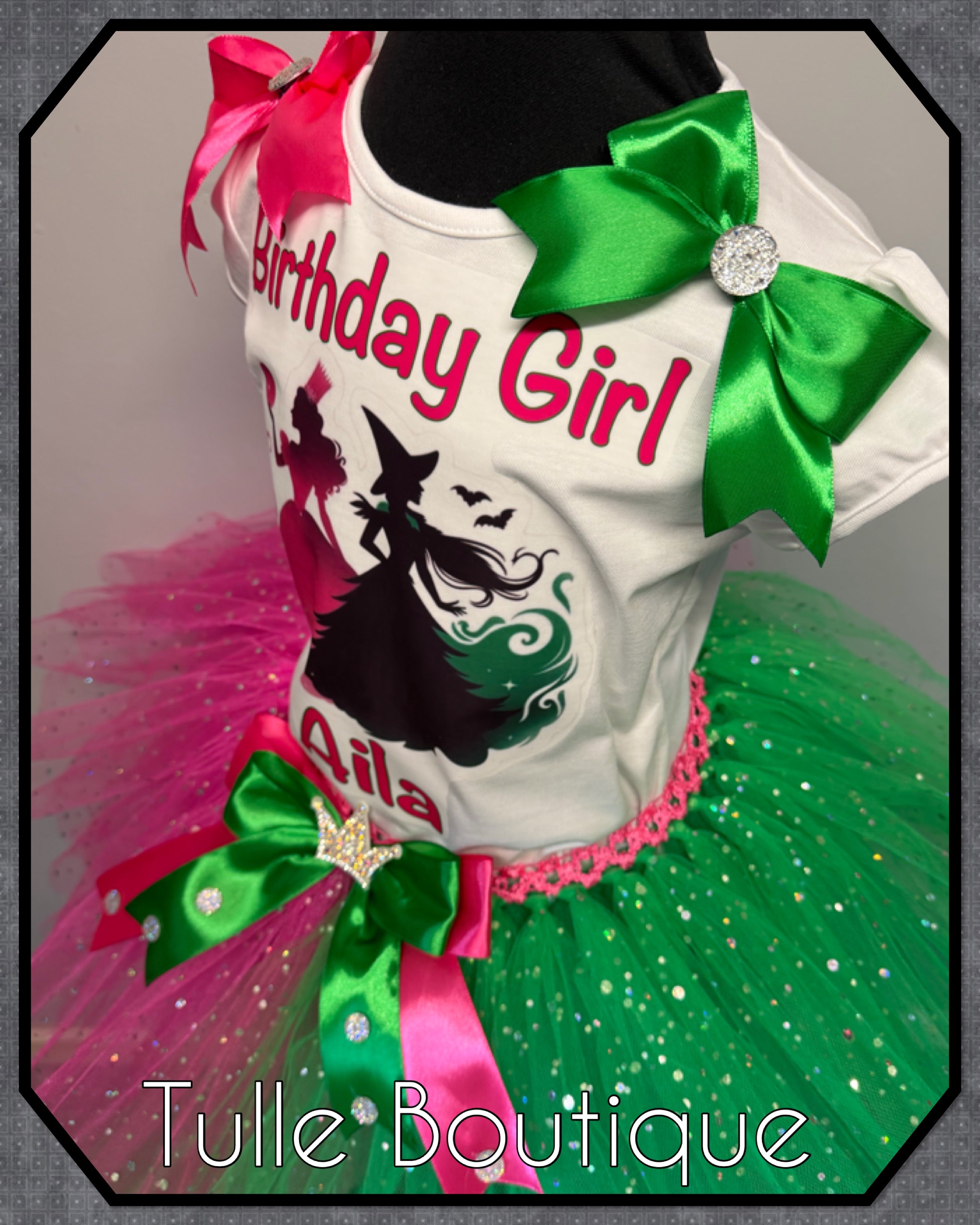 Girls toddlers wicked birthday tshirt and tutu outfit Glinda Elphaba fancy dress costume