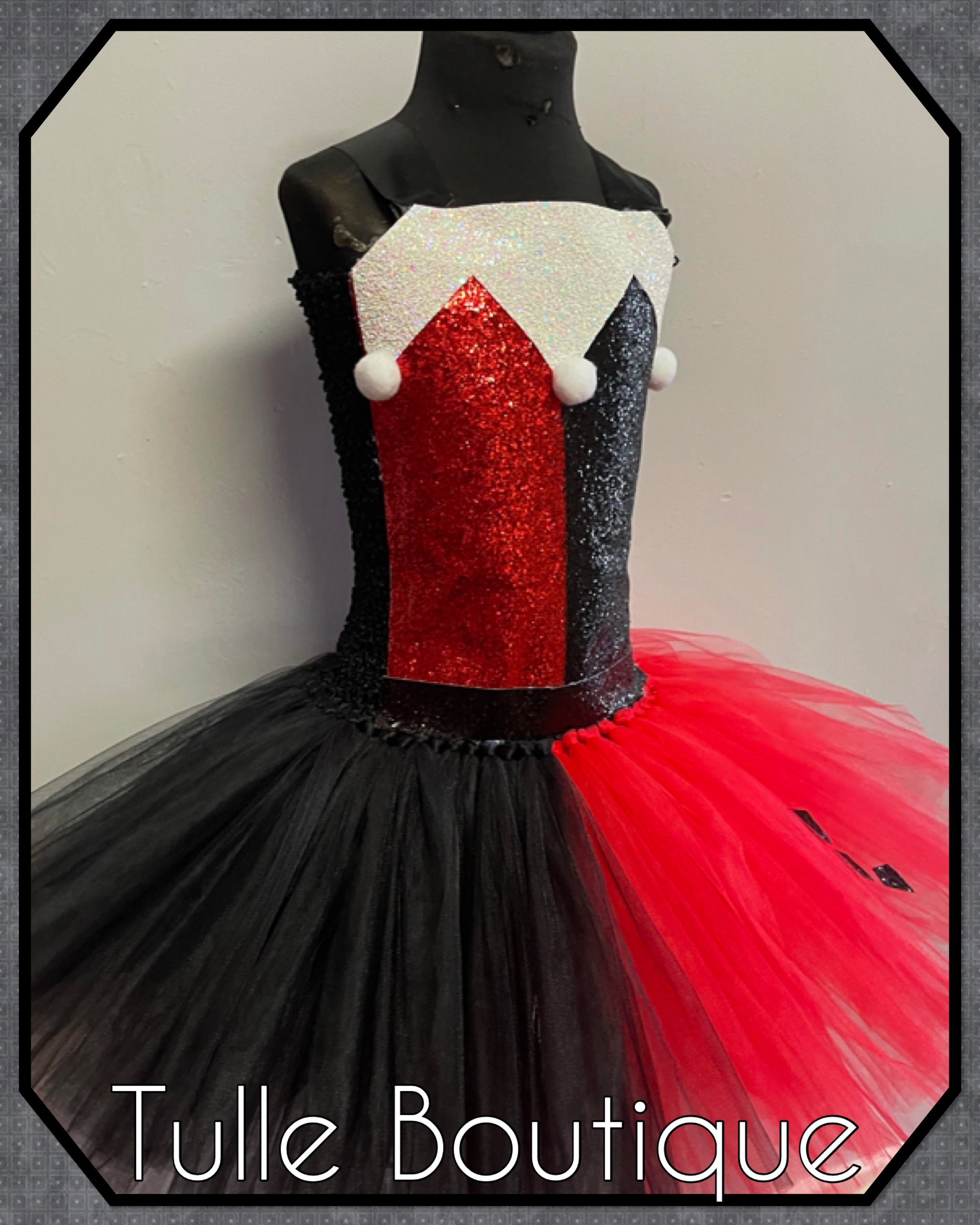 Girls toddlers Jester clown tutu dress, ballgown,Harley Quinn fancy dress costume