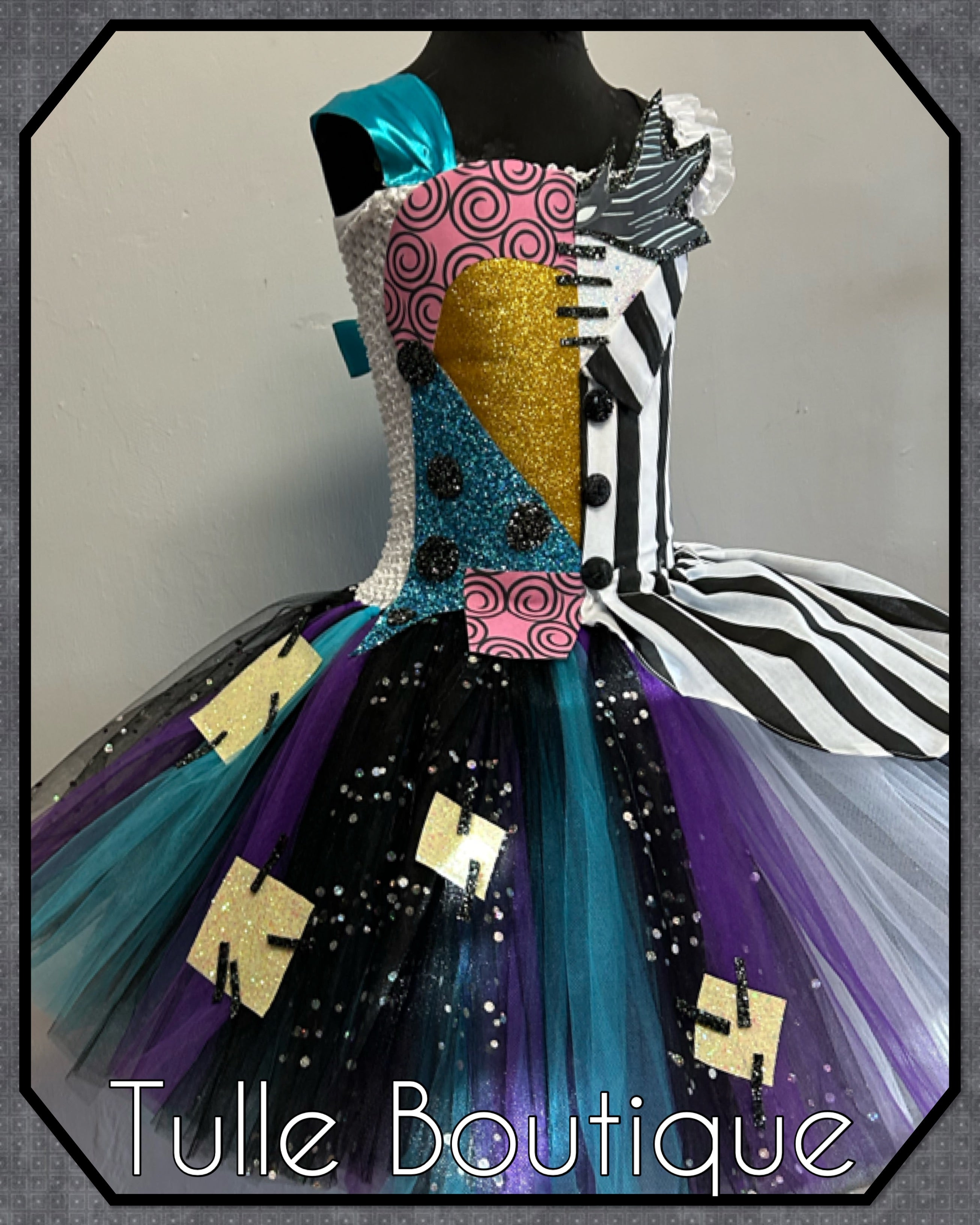 Girls toddlers Frozen Nightmare before Christmas Jack skellington and Sally tutu dress, half and half ballgown, fancy dress costume