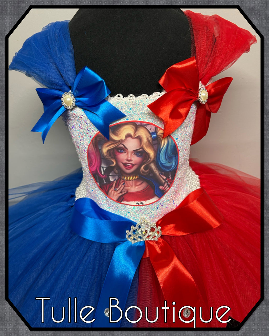 Girls toddlers Superhero Harley Quinn  tutu dress, ballgown, fancy dress costume