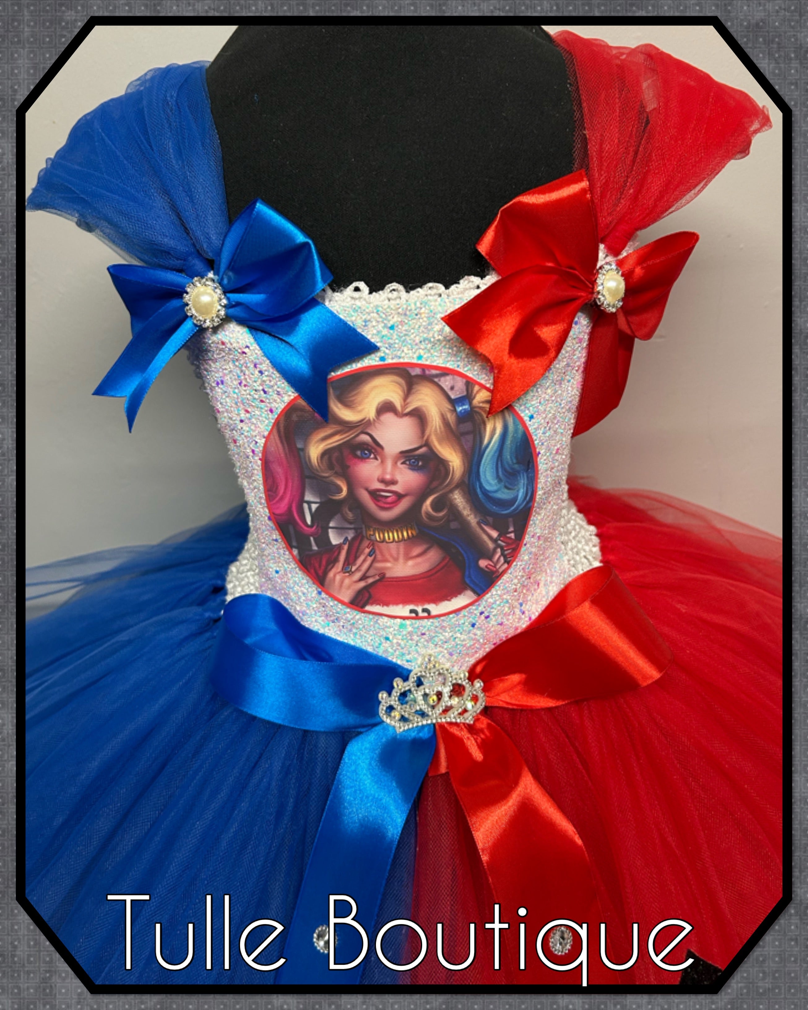 Girls toddlers Superhero Harley Quinn  tutu dress, ballgown, fancy dress costume