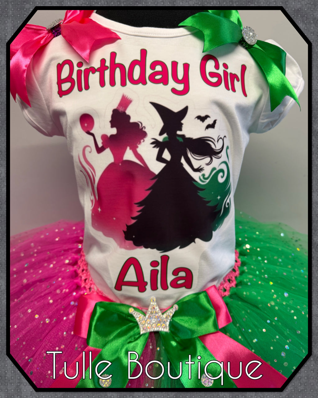 Girls toddlers wicked birthday tshirt and tutu outfit Glinda Elphaba fancy dress costume