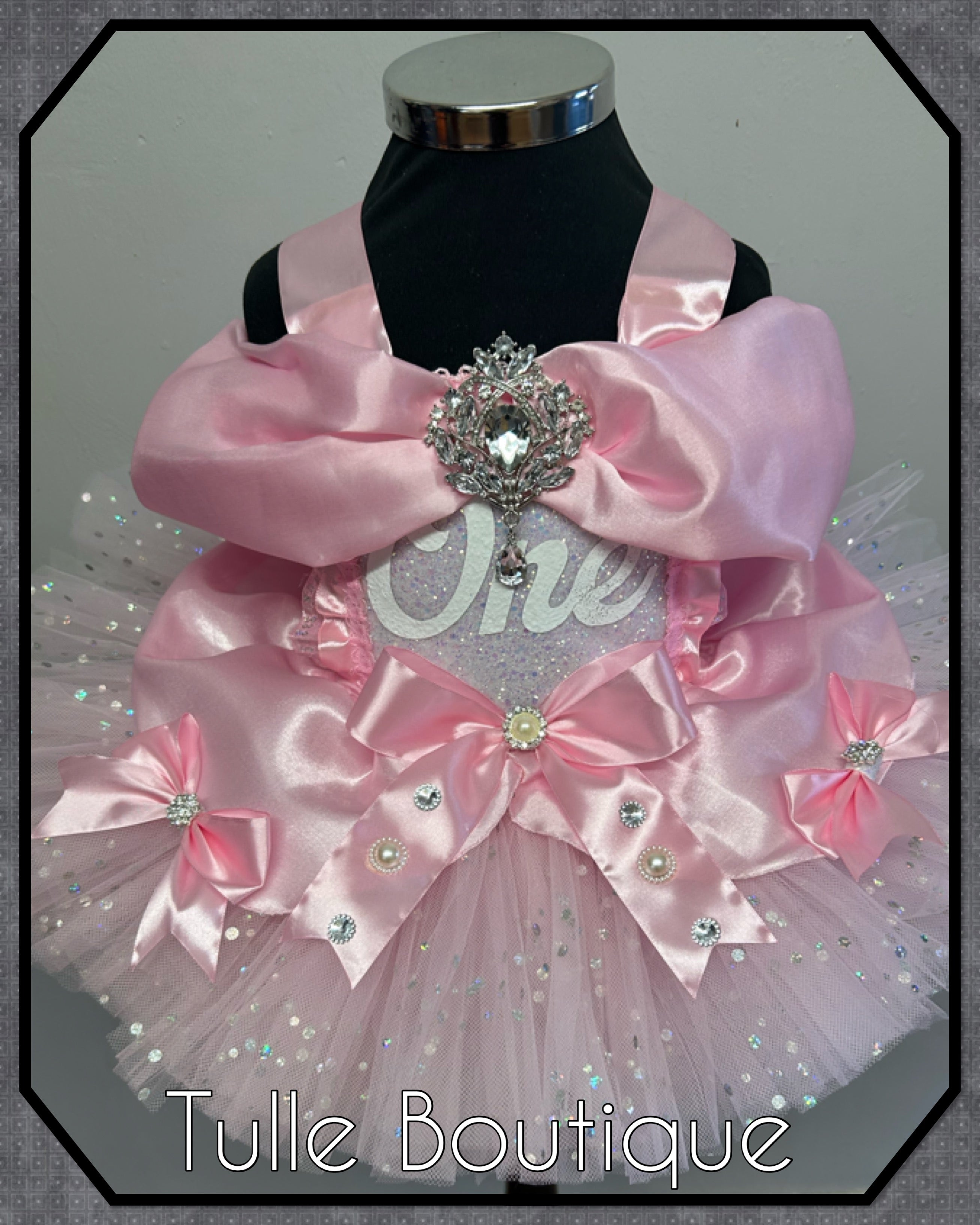 Girls toddlers Princess pink ‘One’ tutu dress, first birthday ballgown,
