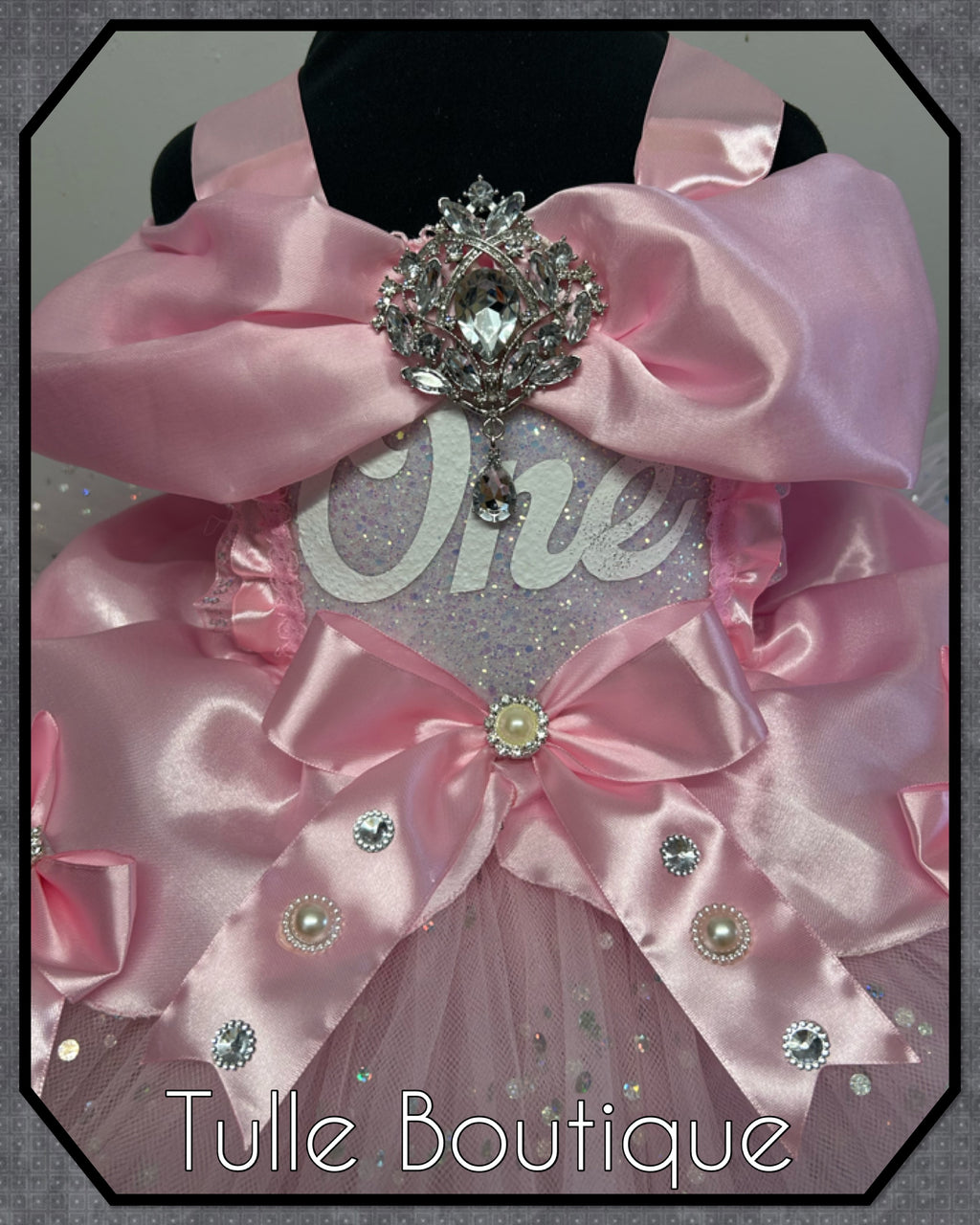 Girls toddlers Princess pink ‘One’ tutu dress, first birthday ballgown,