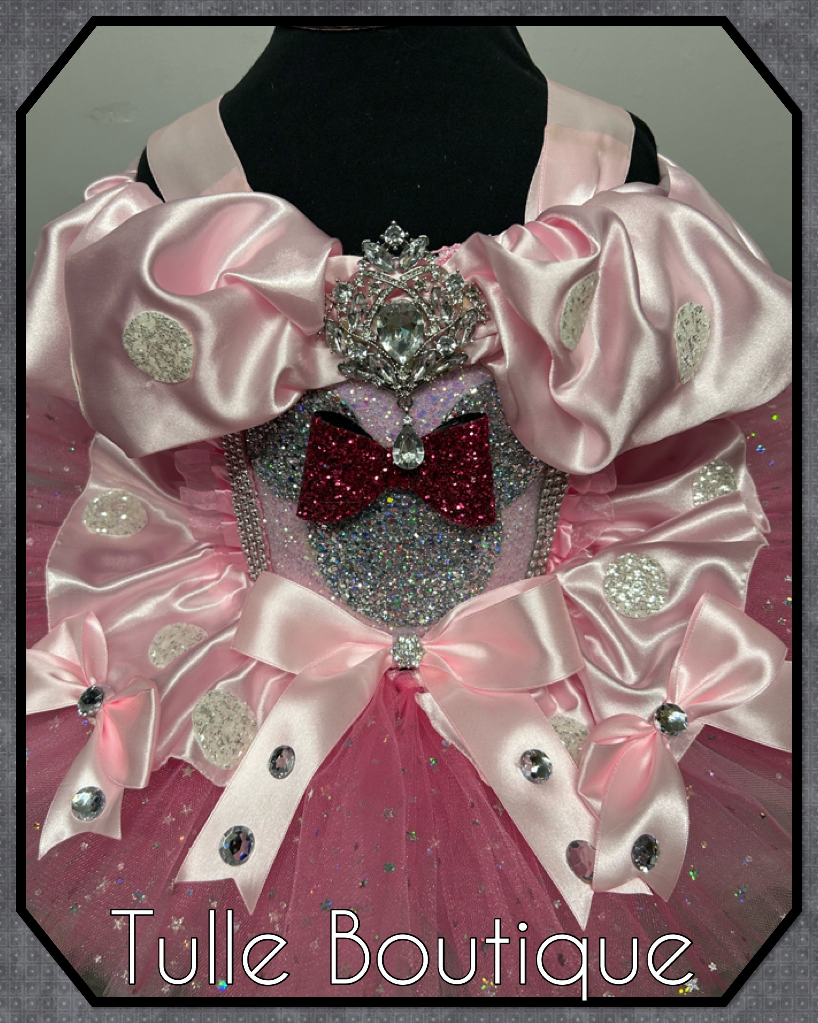 Girls toddlers Glitter Minnie Mouse Princess tutu pink and silver birthday party dress,ballgown, fancy dress costume