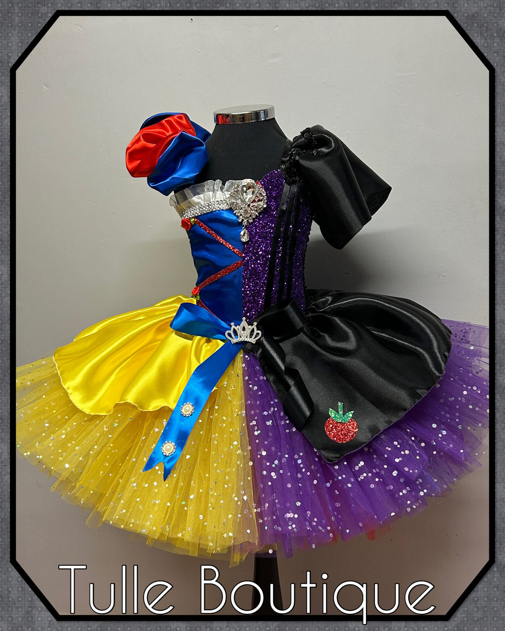 Girls toddlers Snow White with Evil Queen tutu dress, half and half ballgown, fancy dress costume