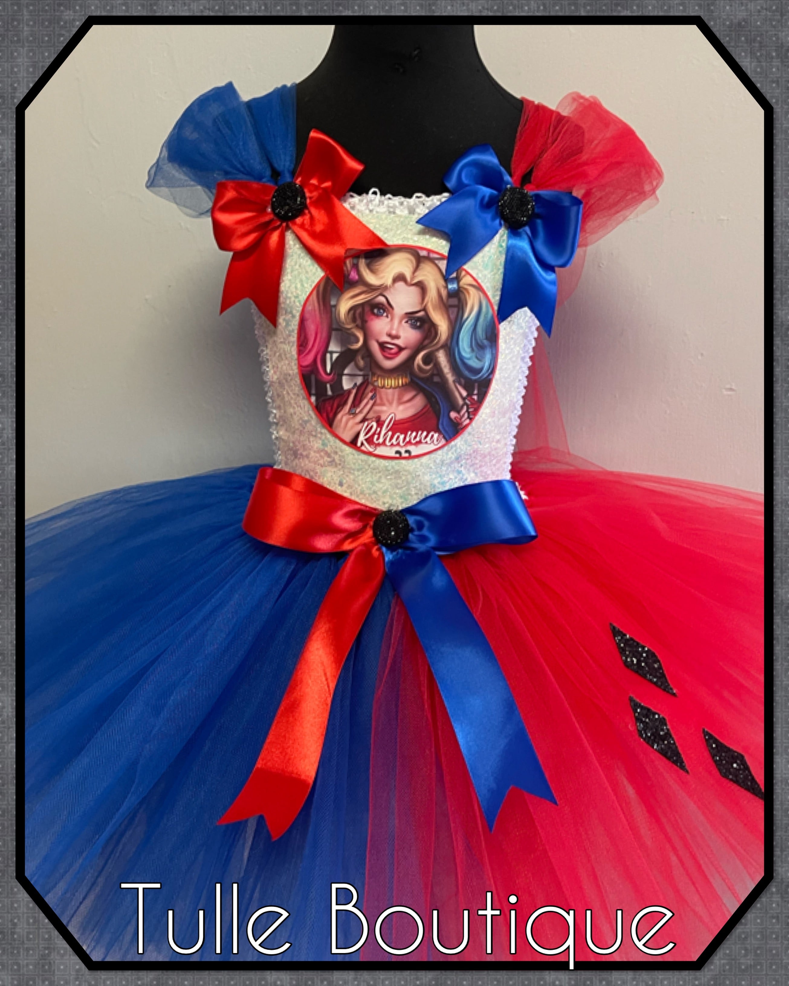 Girls toddlers Superhero Harley Quinn  tutu dress, ballgown, fancy dress costume