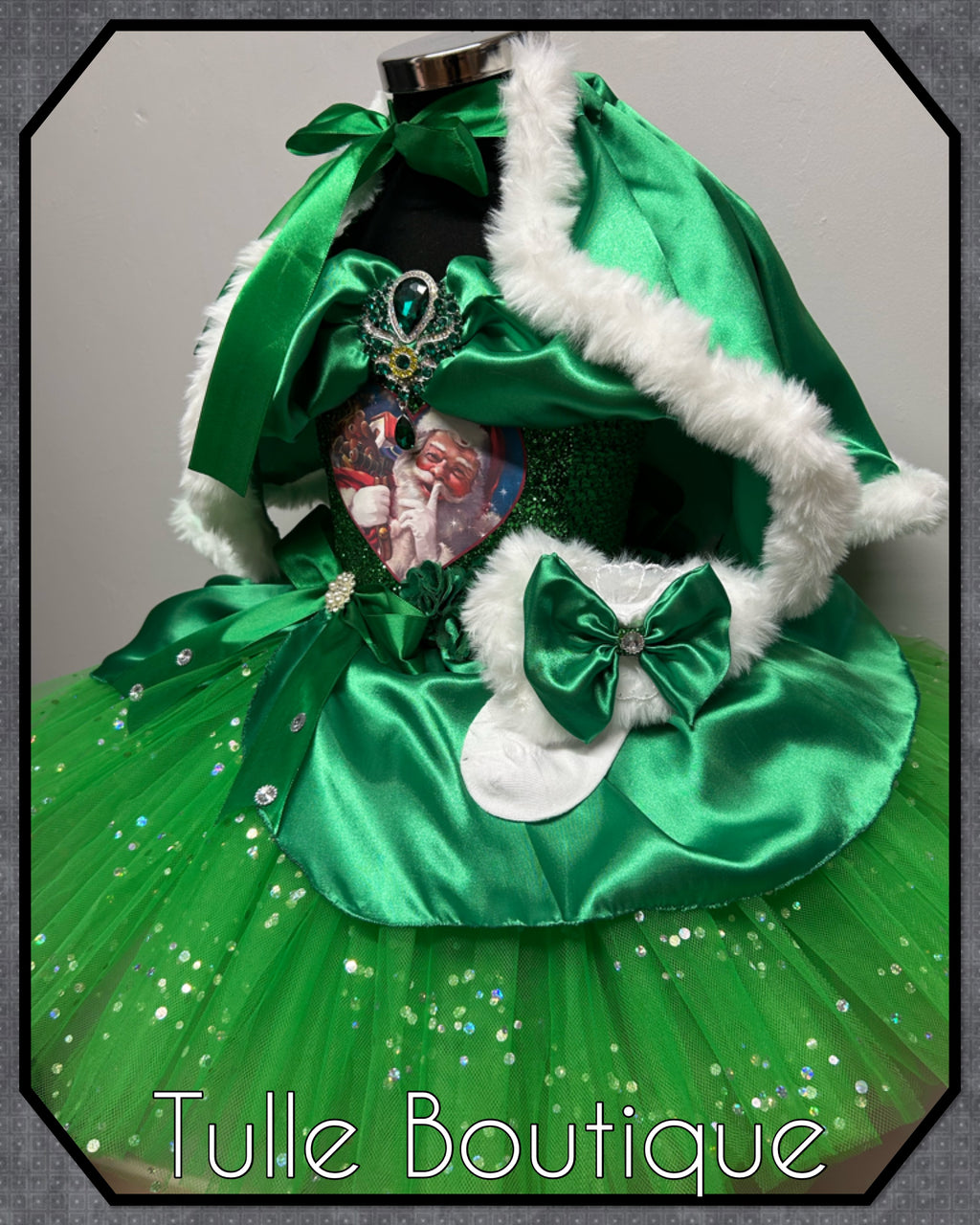 Girls toddlers Emerald Green Vintage Santa tutu dress,ballgown, fancy dress costume