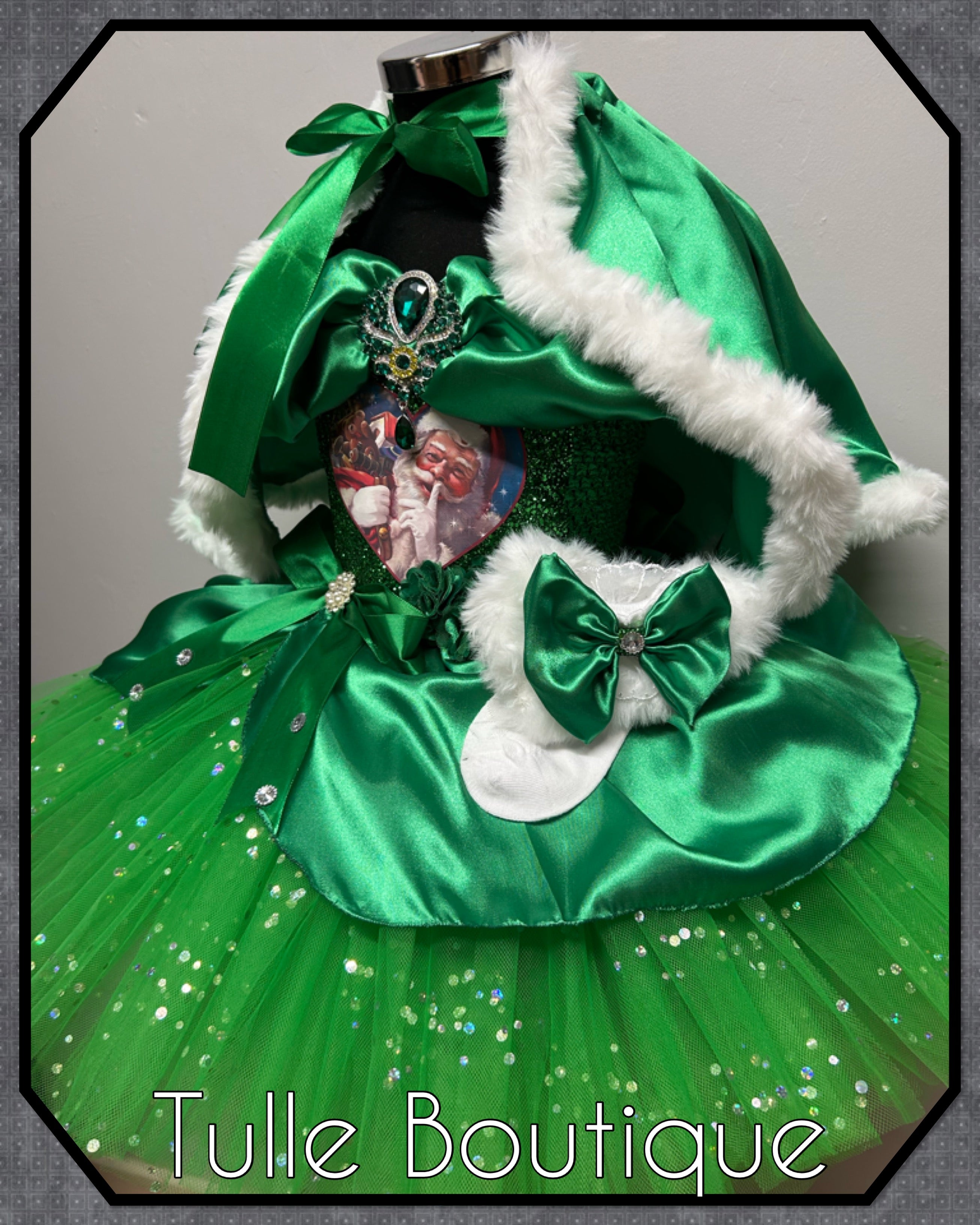 Girls toddlers Emerald Green Vintage Santa tutu dress,ballgown, fancy dress costume