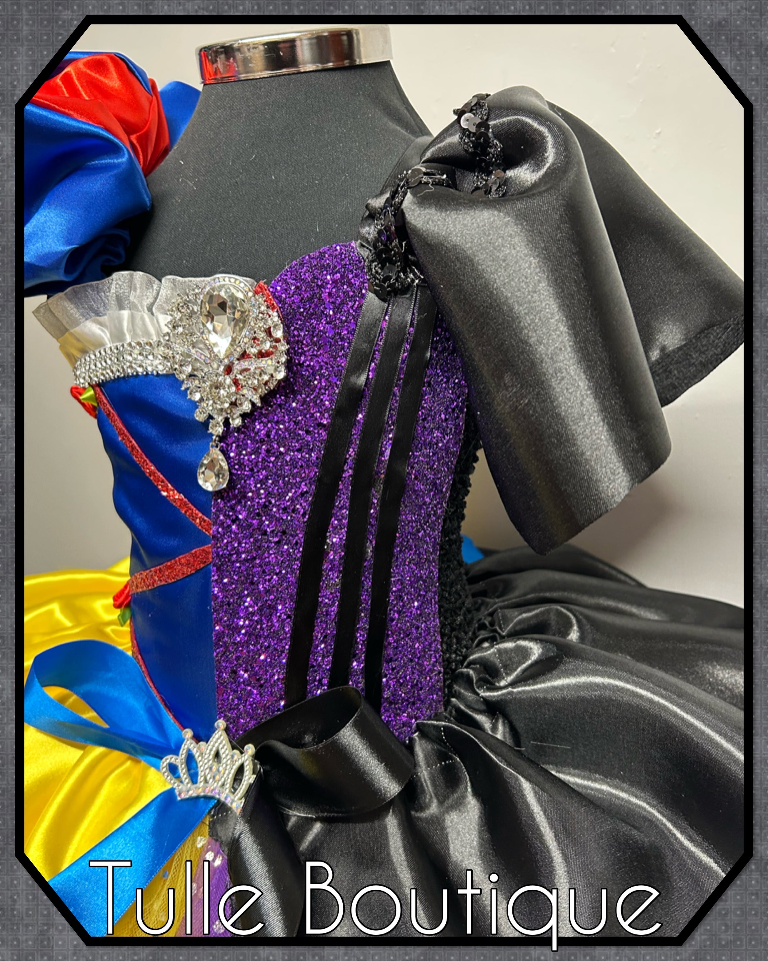 Girls toddlers Snow White with Evil Queen tutu dress, half and half ballgown, fancy dress costume