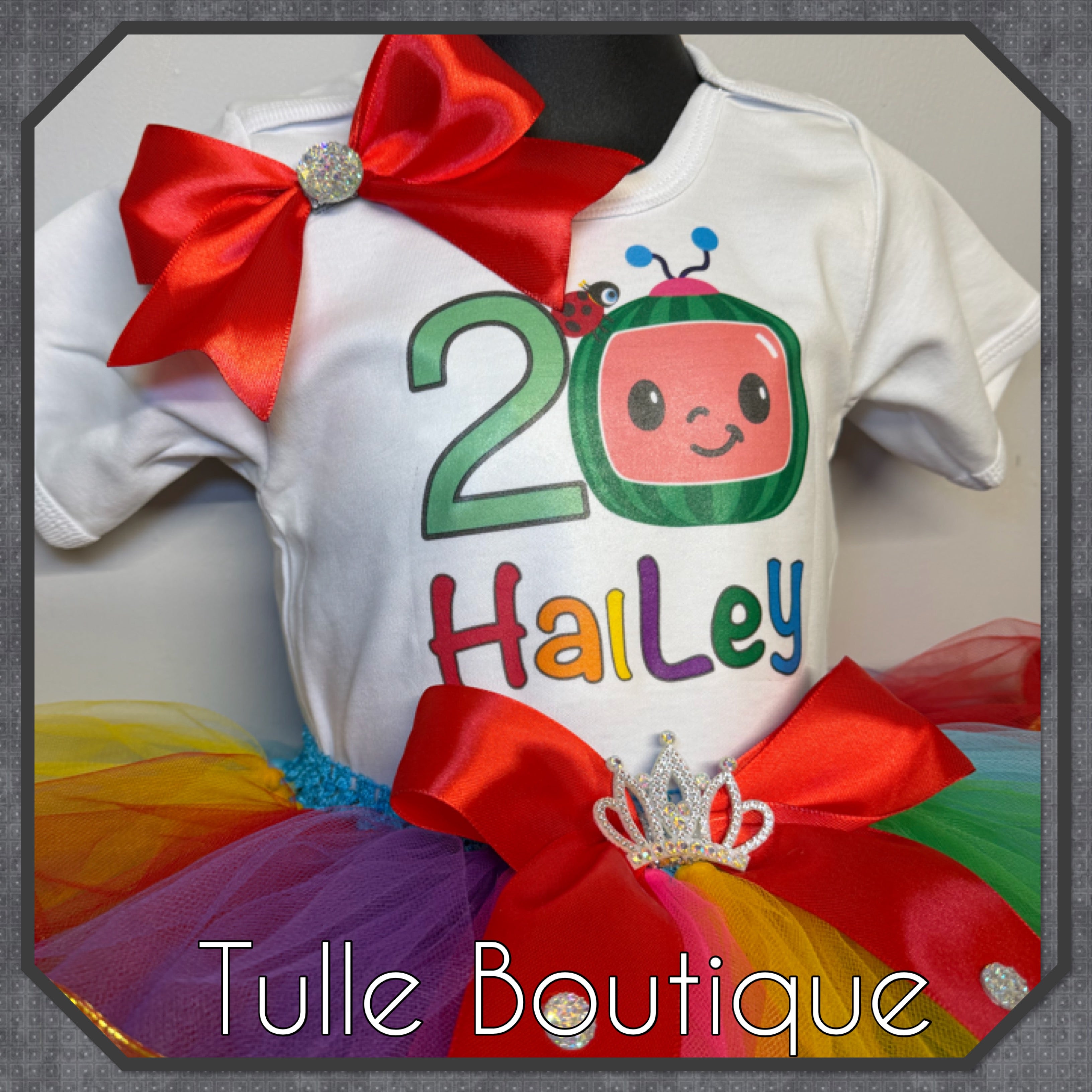 Girls toddlers Cocomelon rainbow birthday tutu outfit fancy dress costume (Copy)