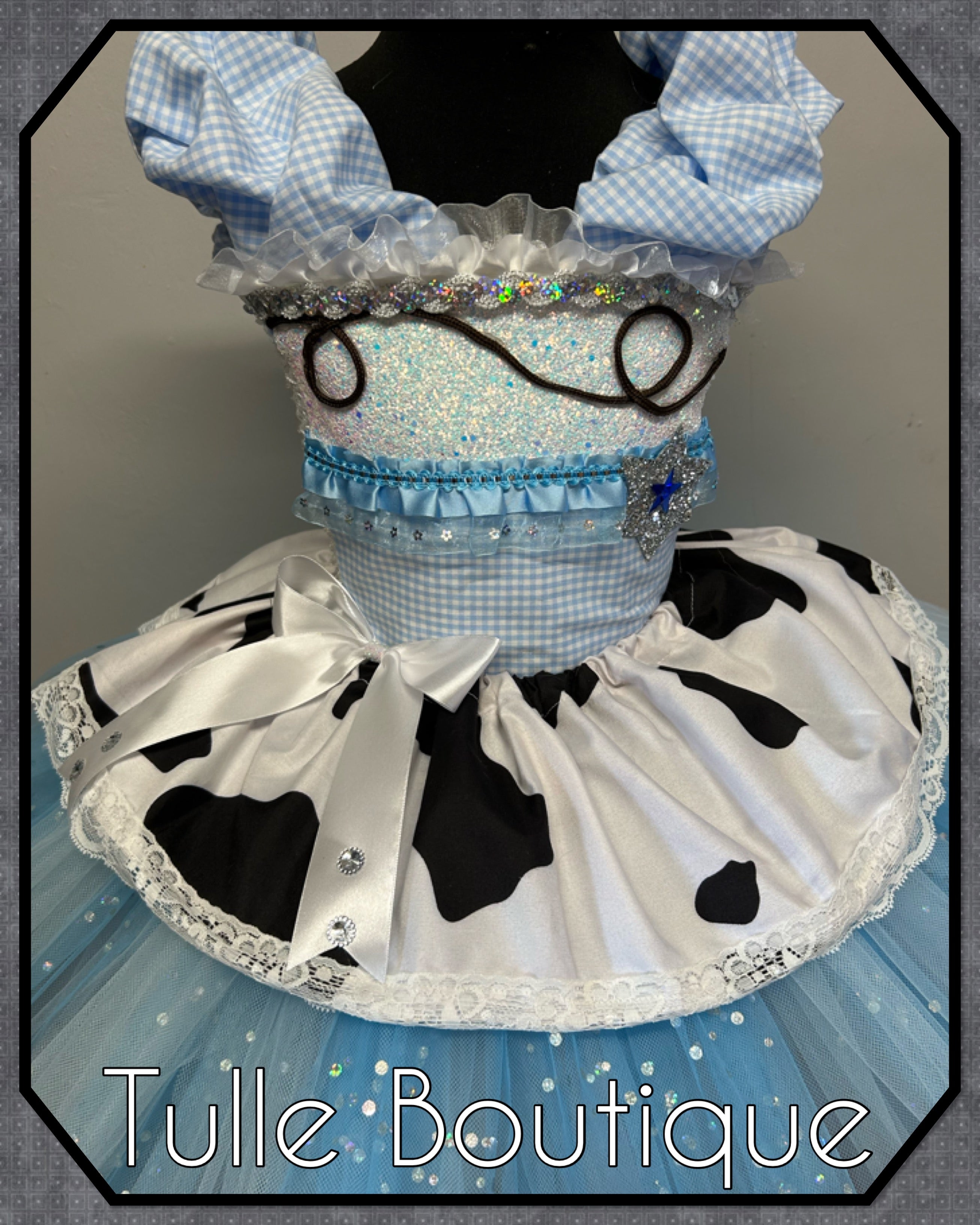Girls toddlers baby blue and white cowgirl tutu dress, ballgown, fancy dress costume