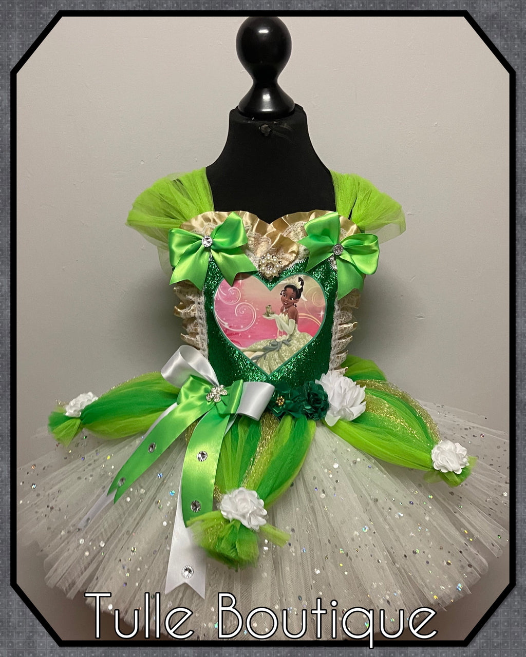 Girls toddlers Princess Tiana tutu dress, princess and the frog ballgown, fancy dress costume