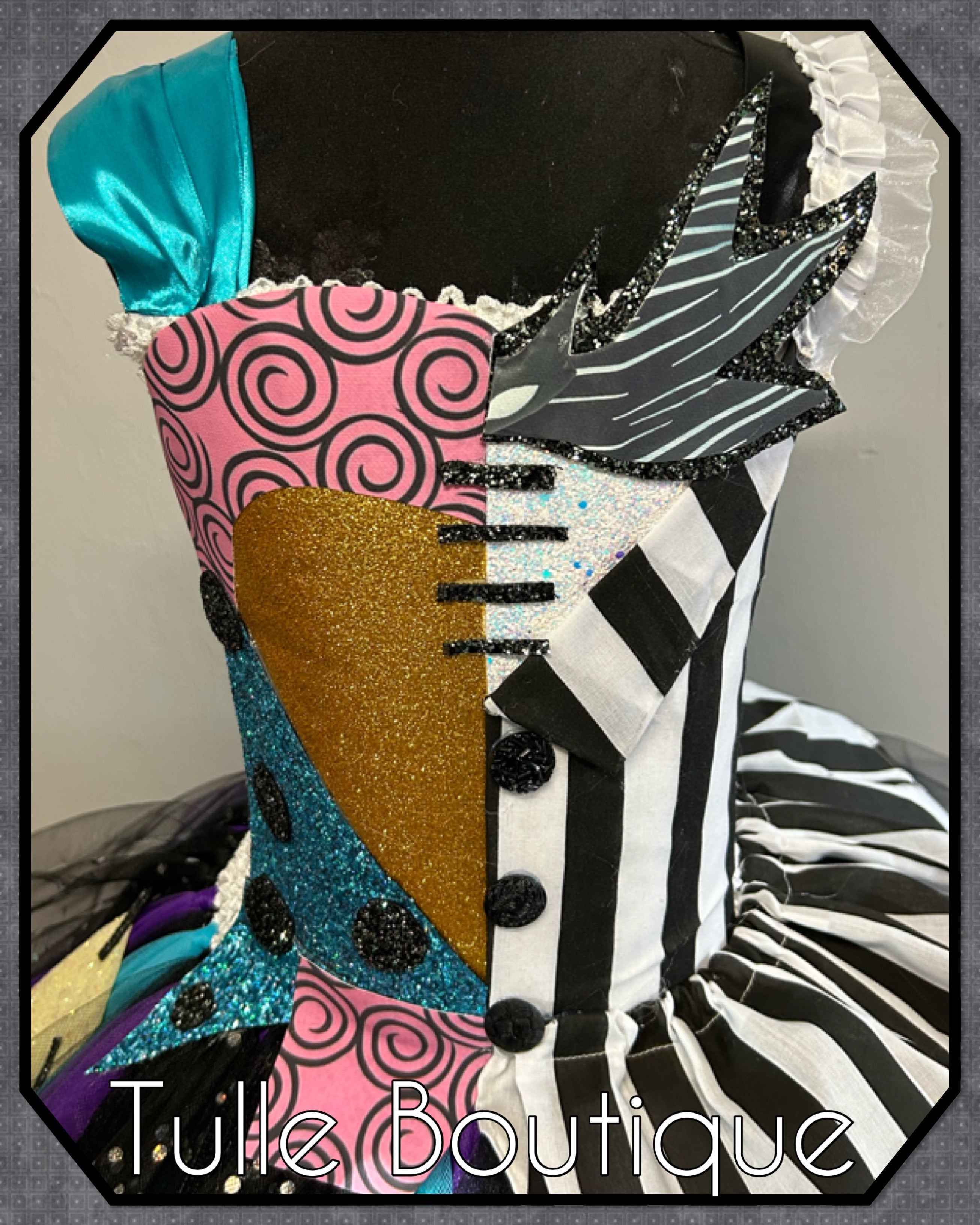 Girls toddlers Frozen Nightmare before Christmas Jack skellington and Sally tutu dress, half and half ballgown, fancy dress costume