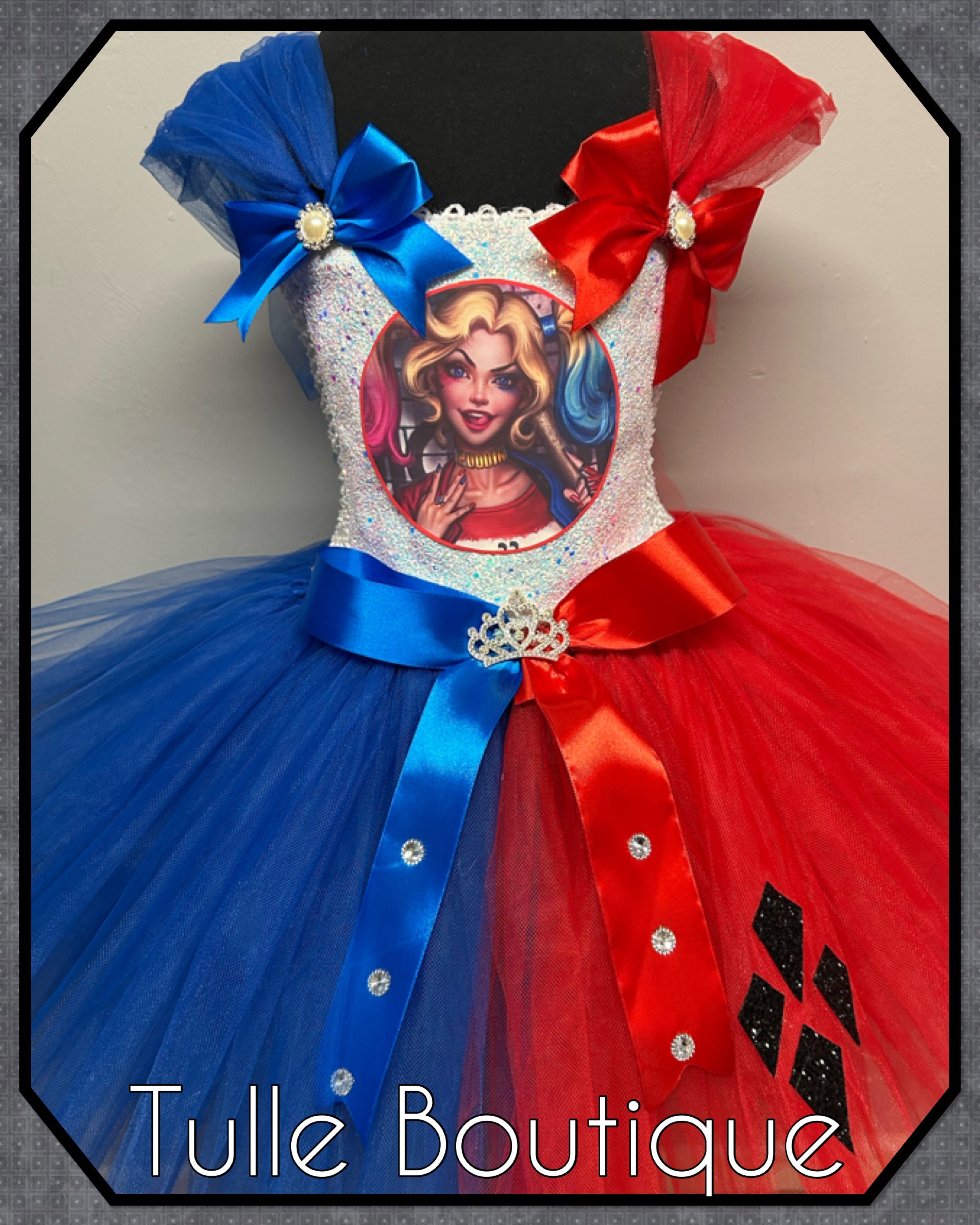 Girls toddlers Superhero Harley Quinn  tutu dress, ballgown, fancy dress costume