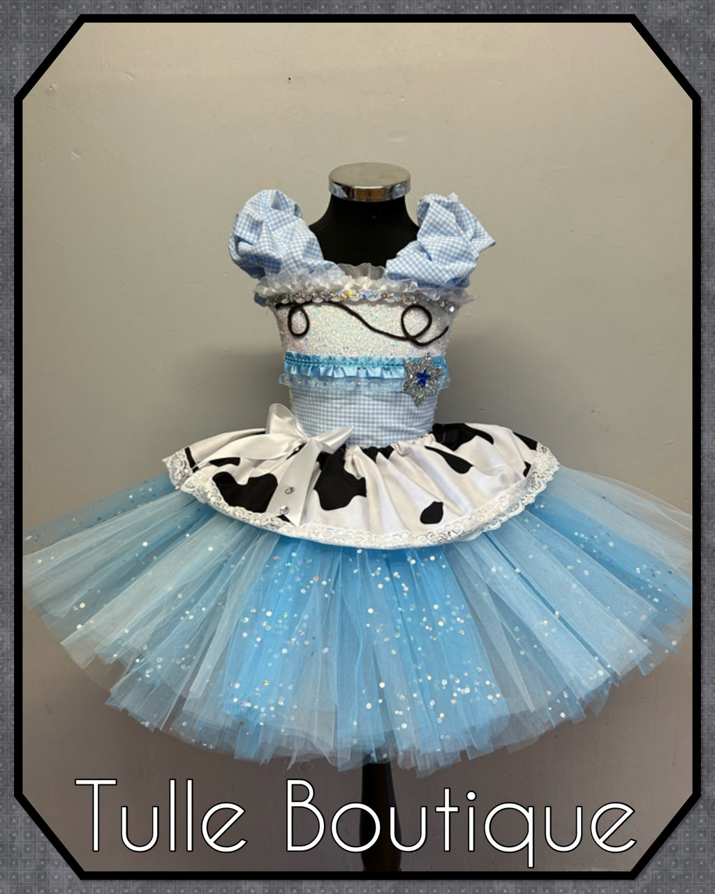 Girls toddlers baby blue and white cowgirl tutu dress, ballgown, fancy dress costume