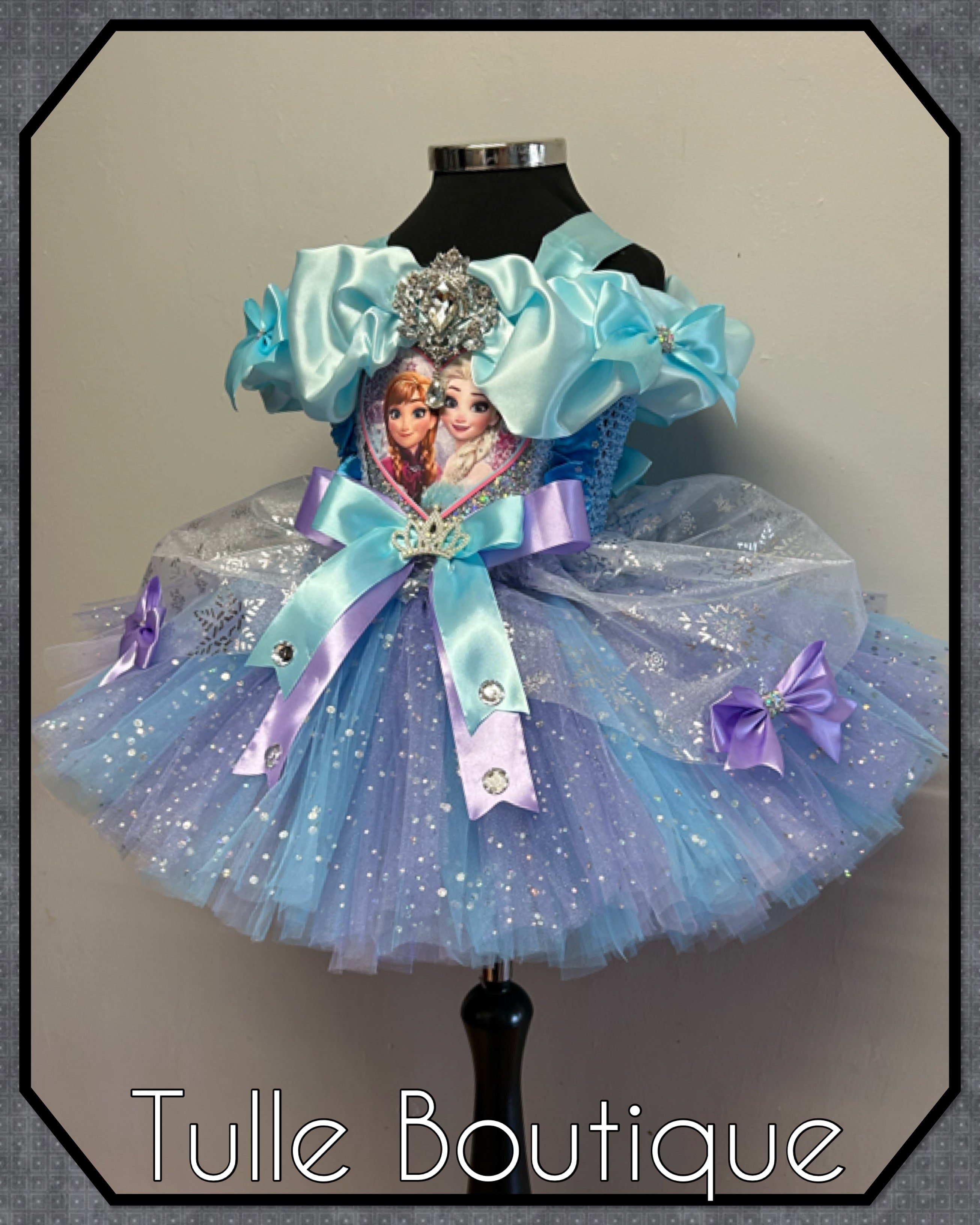 Girls toddlers Frozen Elsa and Anna tutu dress, blue and lilac ballgown, fancy dress costume