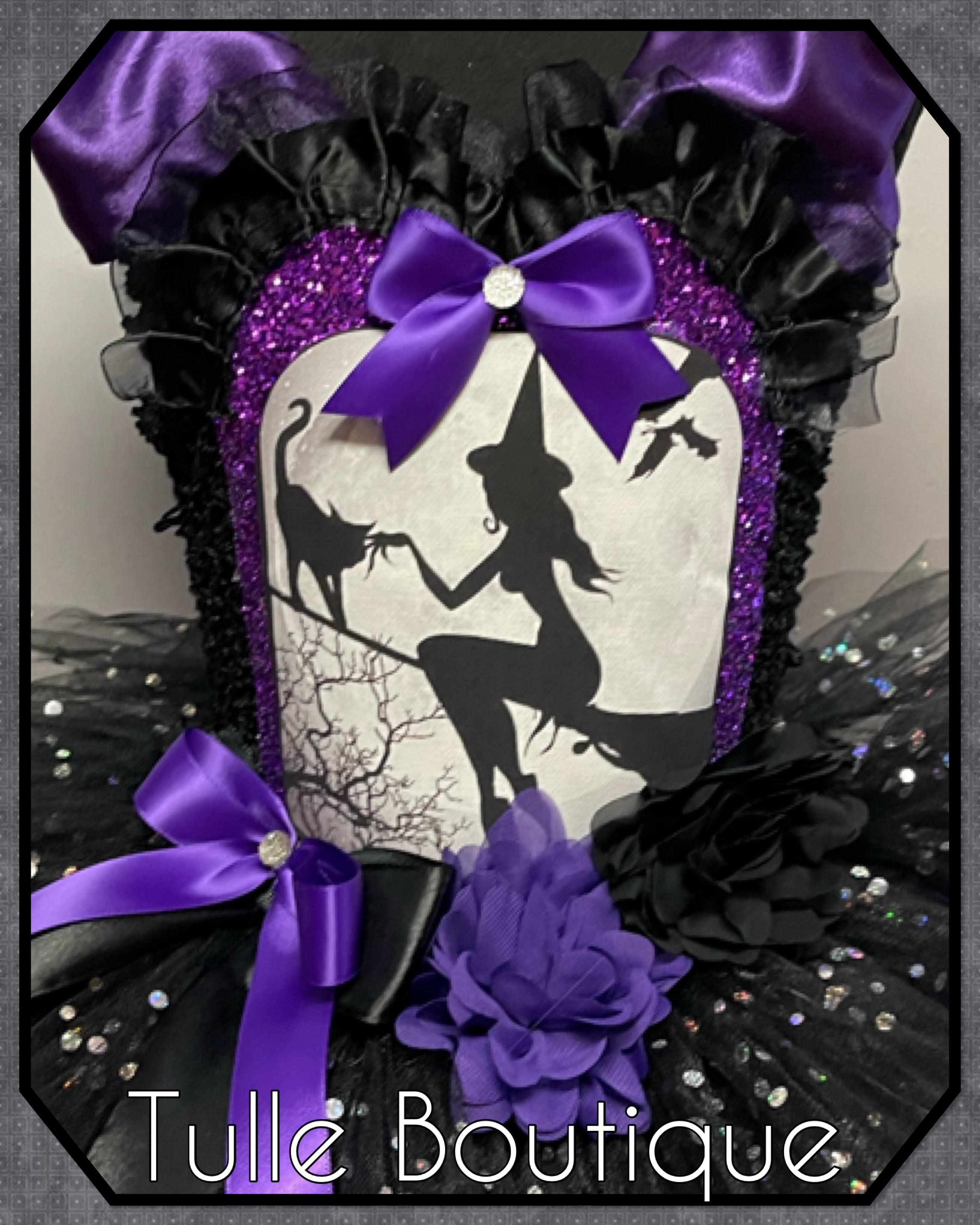 Girls toddlers Halloween witch on a broom tutu dress, ballgown, fancy dress costume