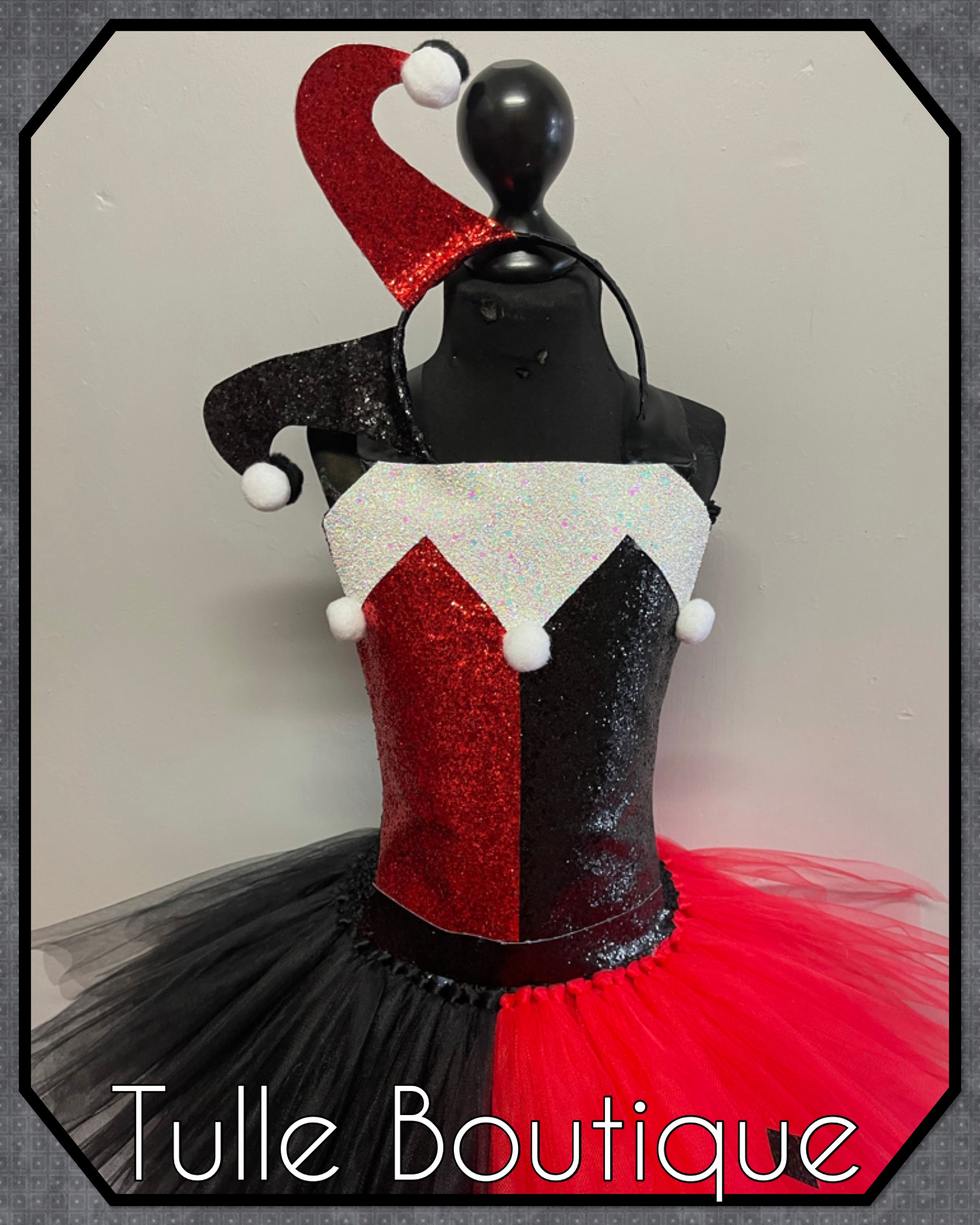Girls toddlers Jester clown tutu dress, ballgown,Harley Quinn fancy dress costume