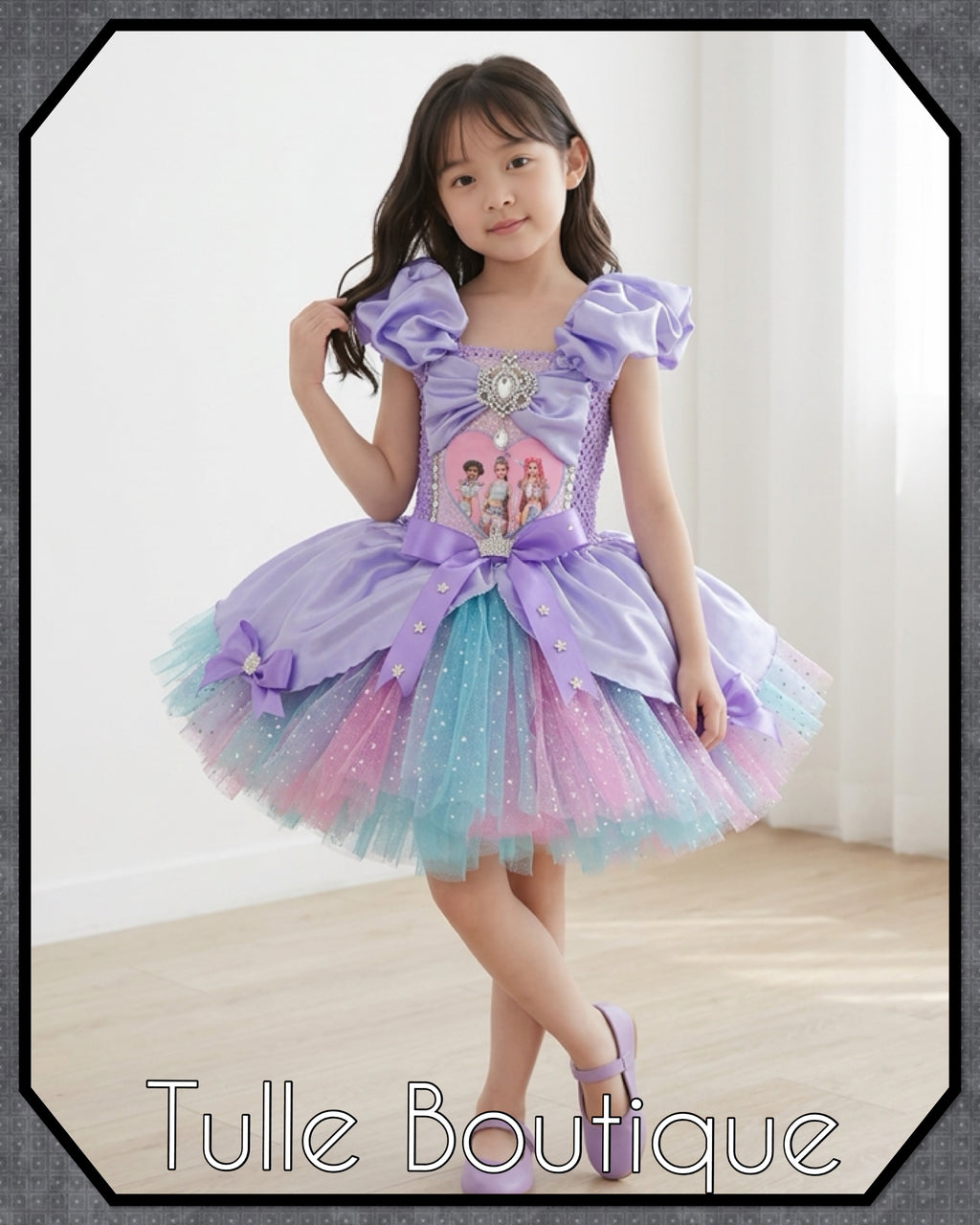 Girls toddlers Kpop Demon Hunters Rumi Mira Zoe tutu dress, birthday ballgown, fancy dress costume