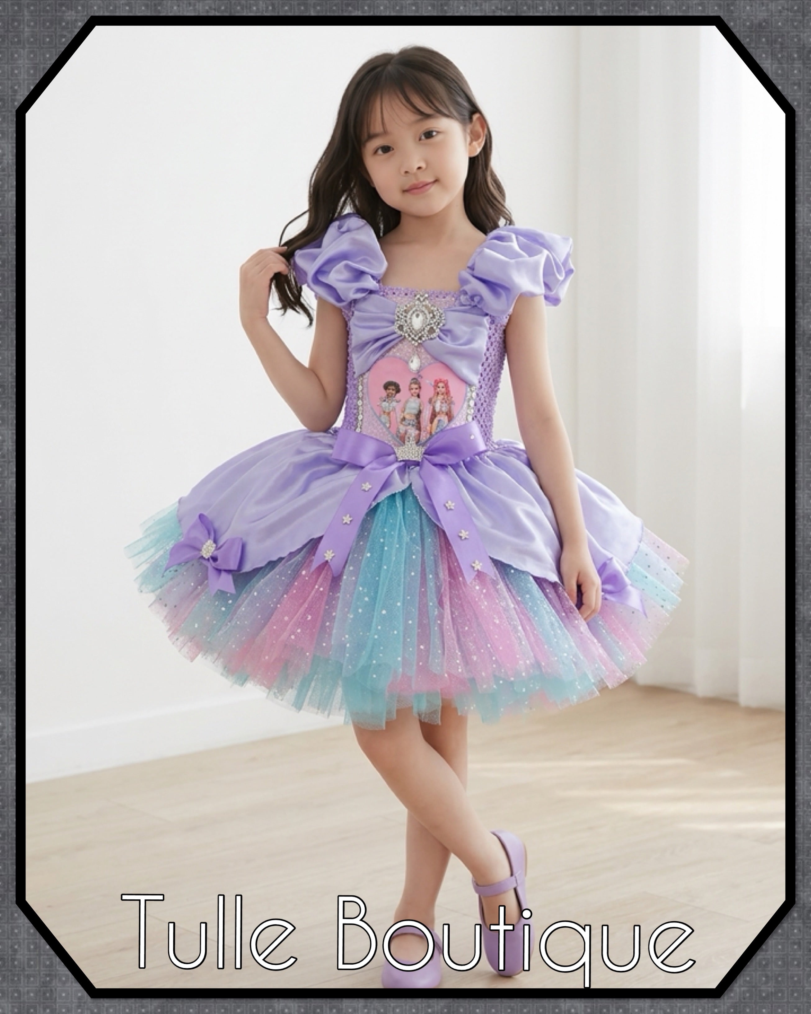 Girls toddlers Kpop Demon Hunters Rumi Mira Zoe tutu dress, birthday ballgown, fancy dress costume