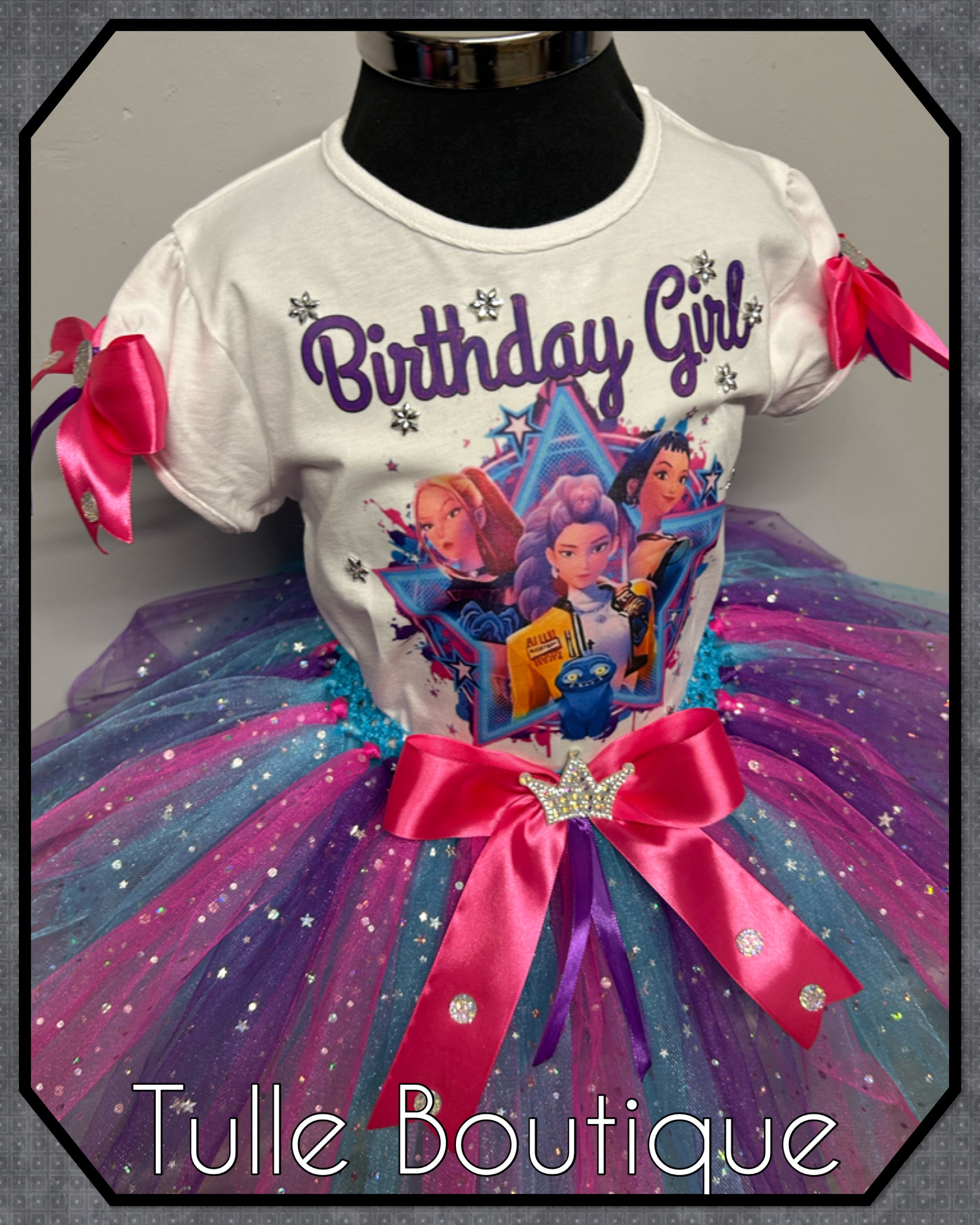 Girls toddlers Kpop demon hunters birthday tshirt and tutu outfit fancy dress costume