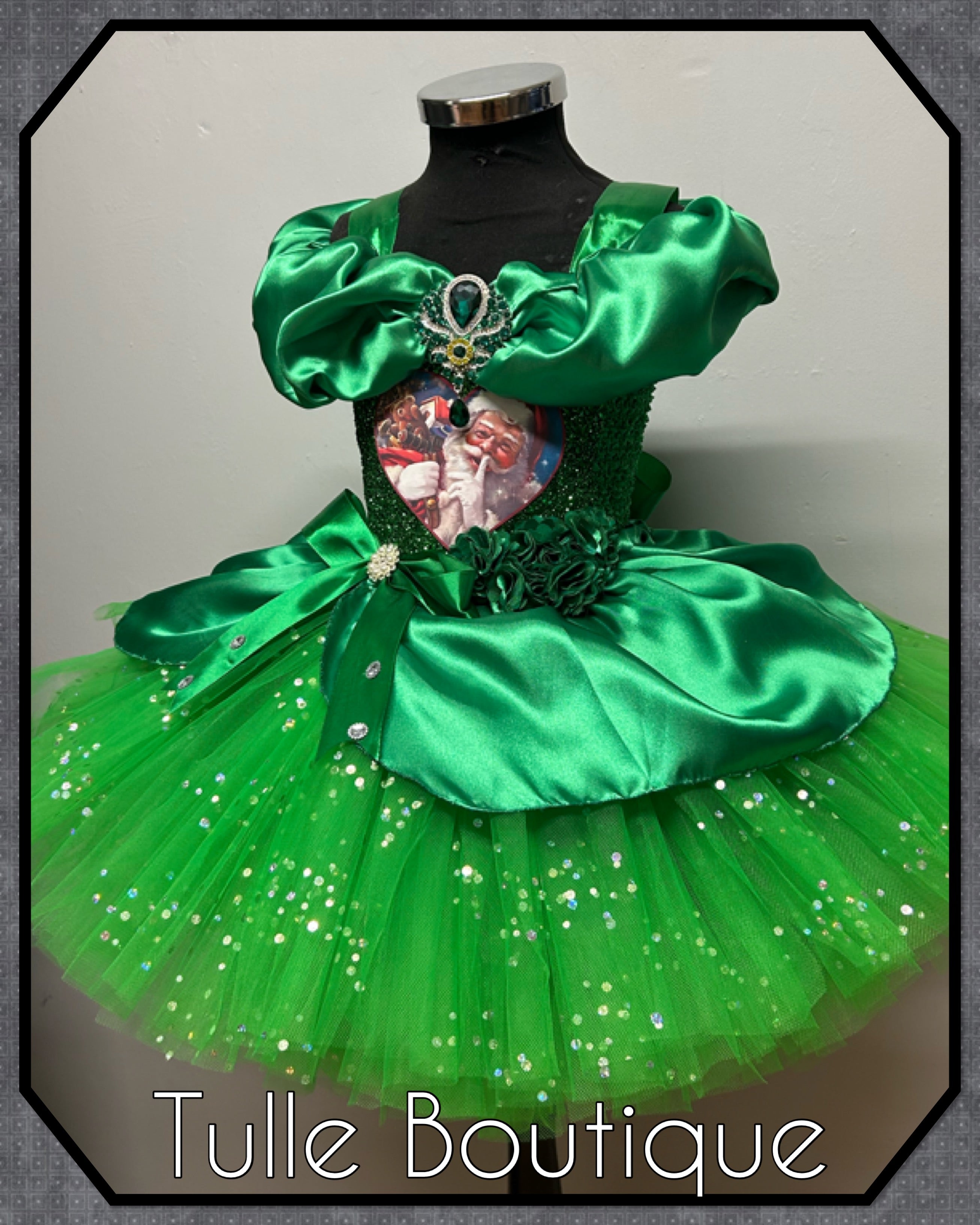 Girls toddlers Emerald Green Vintage Santa tutu dress,ballgown, fancy dress costume