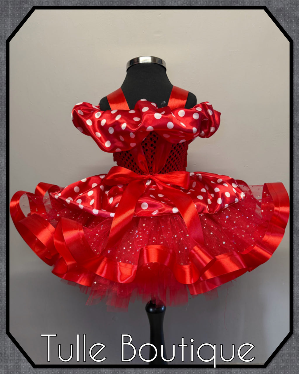 Girls toddlers Minnie Mouse Red tutu birthday party dress,ballgown, fancy dress costume with ribbon trimmed tutu