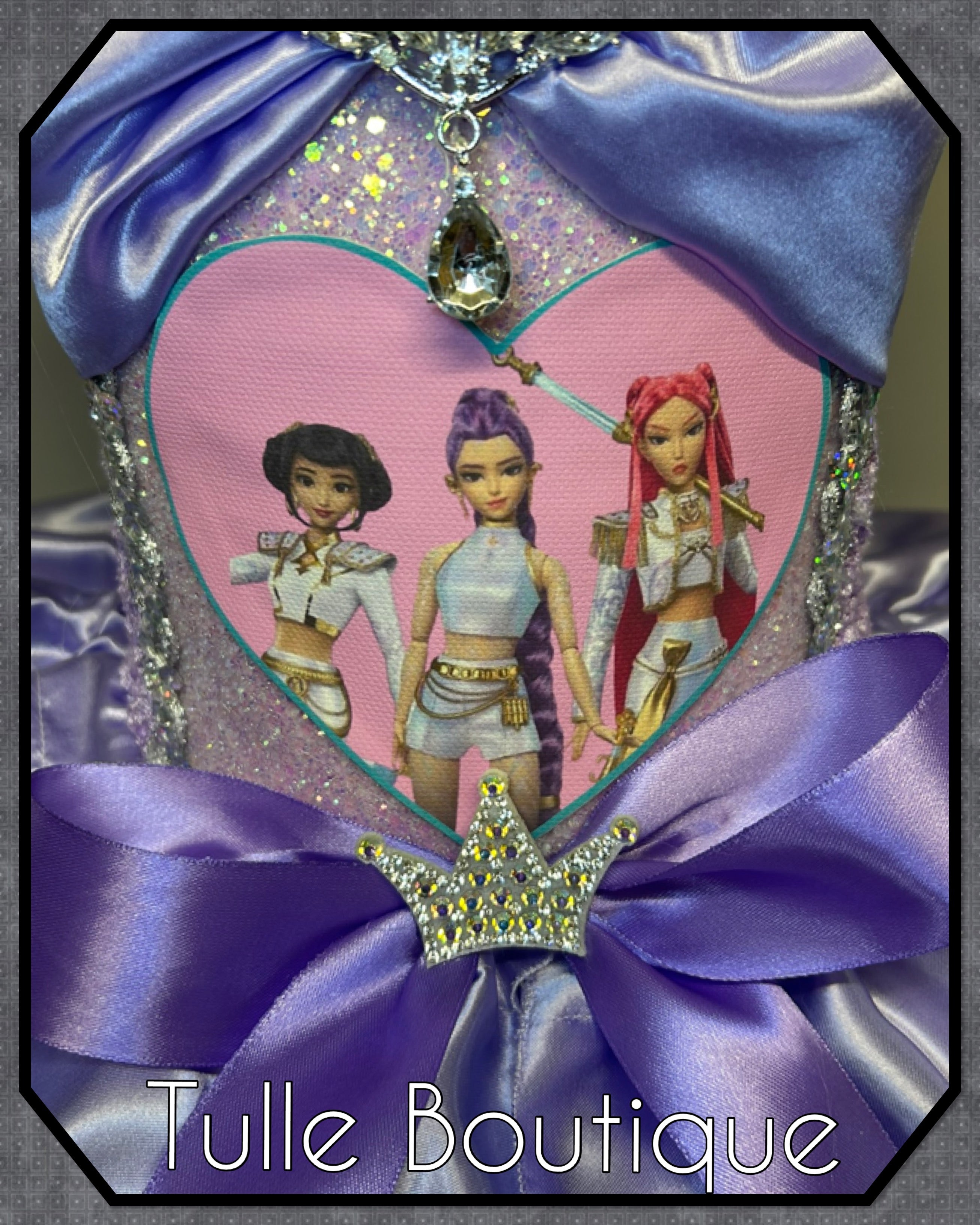 Girls toddlers Kpop Demon Hunters Rumi Mira Zoe tutu dress, birthday ballgown, fancy dress costume