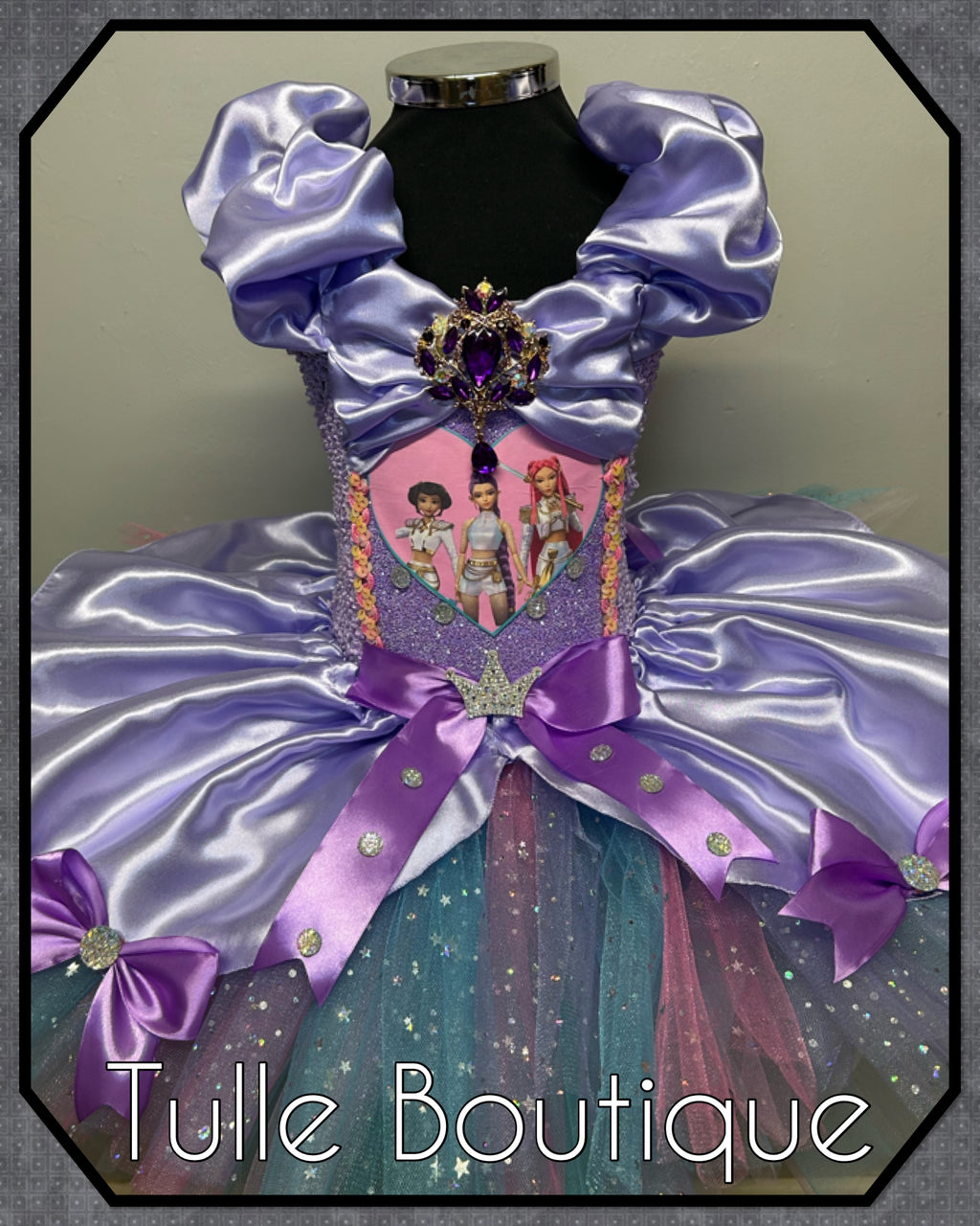 Girls toddlers Kpop Demon Hunters Rumi Mira Zoe tutu dress, birthday ballgown, fancy dress costume