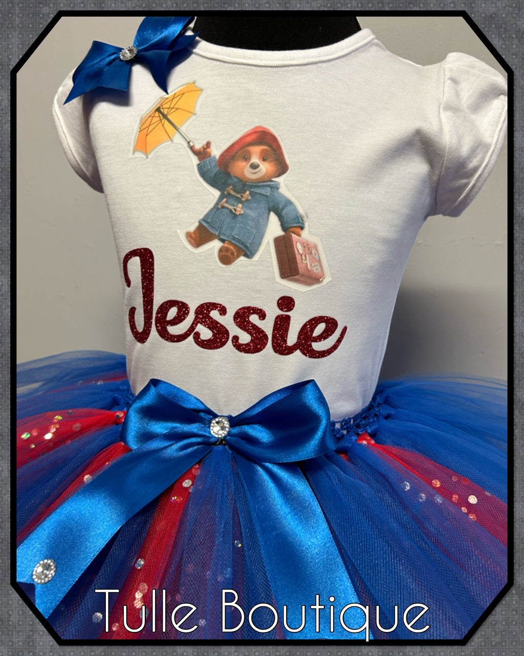 Girls toddlers Paddington bear birthday tutu outfit fancy dress costume