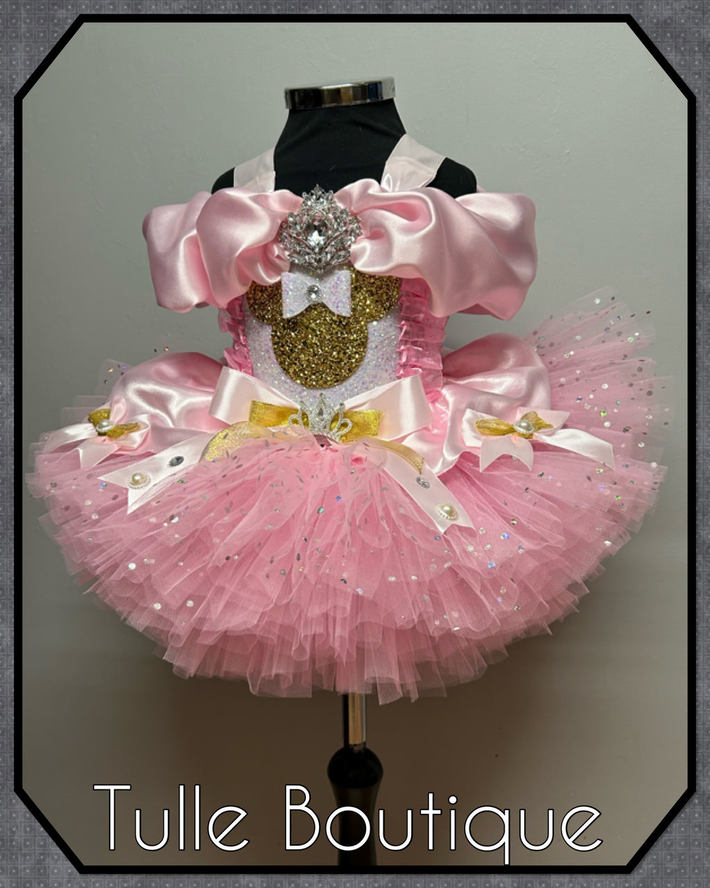 Girls toddlers Glitter Minnie Mouse Princess tutu pink and gold birthday party dress,ballgown, fancy dress costume