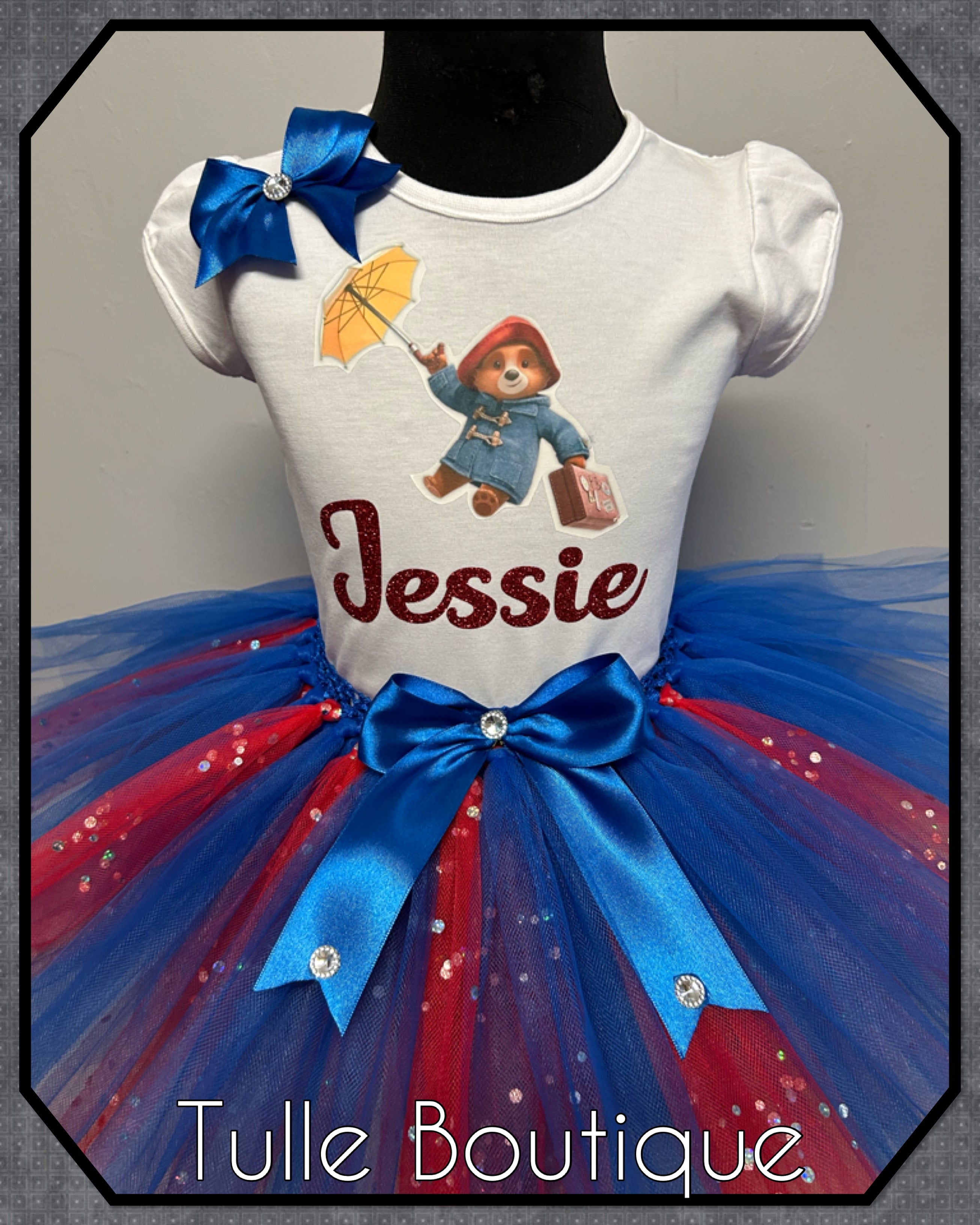 Girls toddlers Paddington bear birthday tutu outfit fancy dress costume