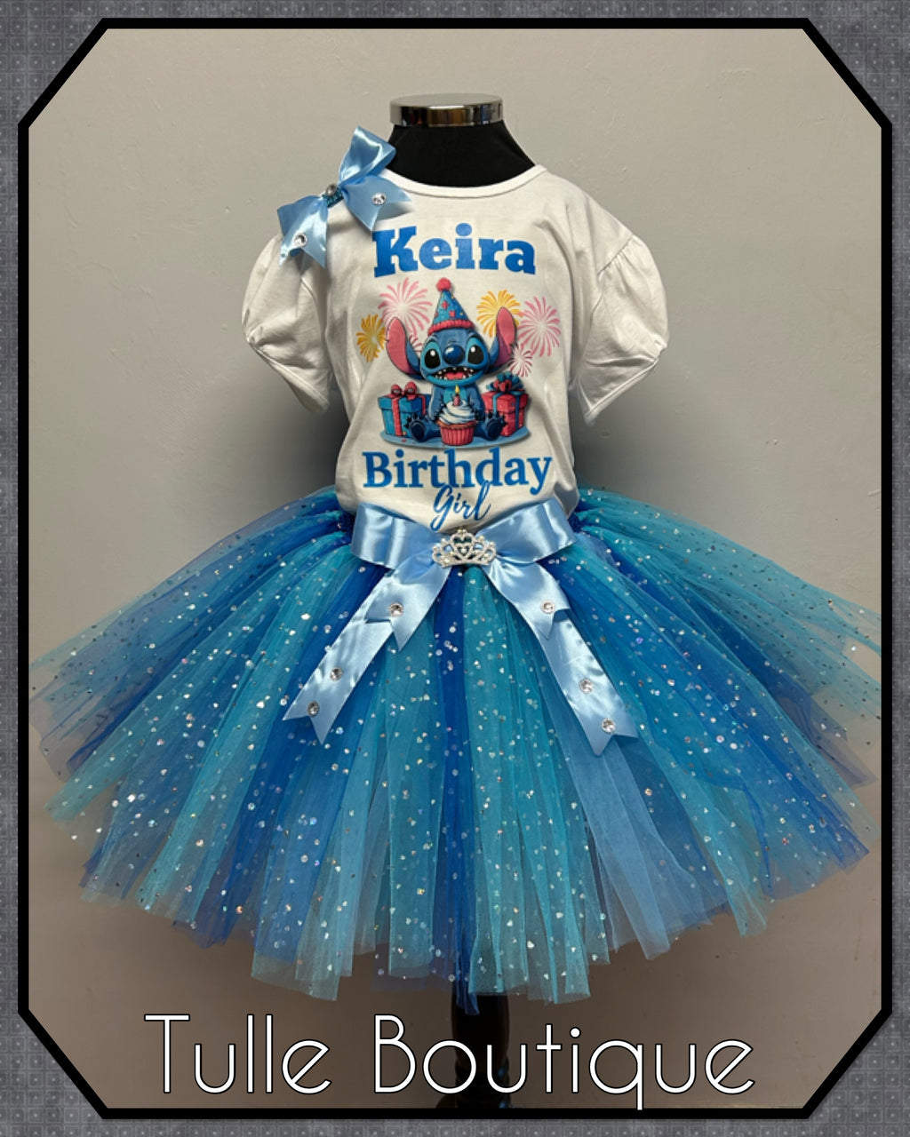 Girls toddlers Stitch birthday tutu outfit fancy dress costume