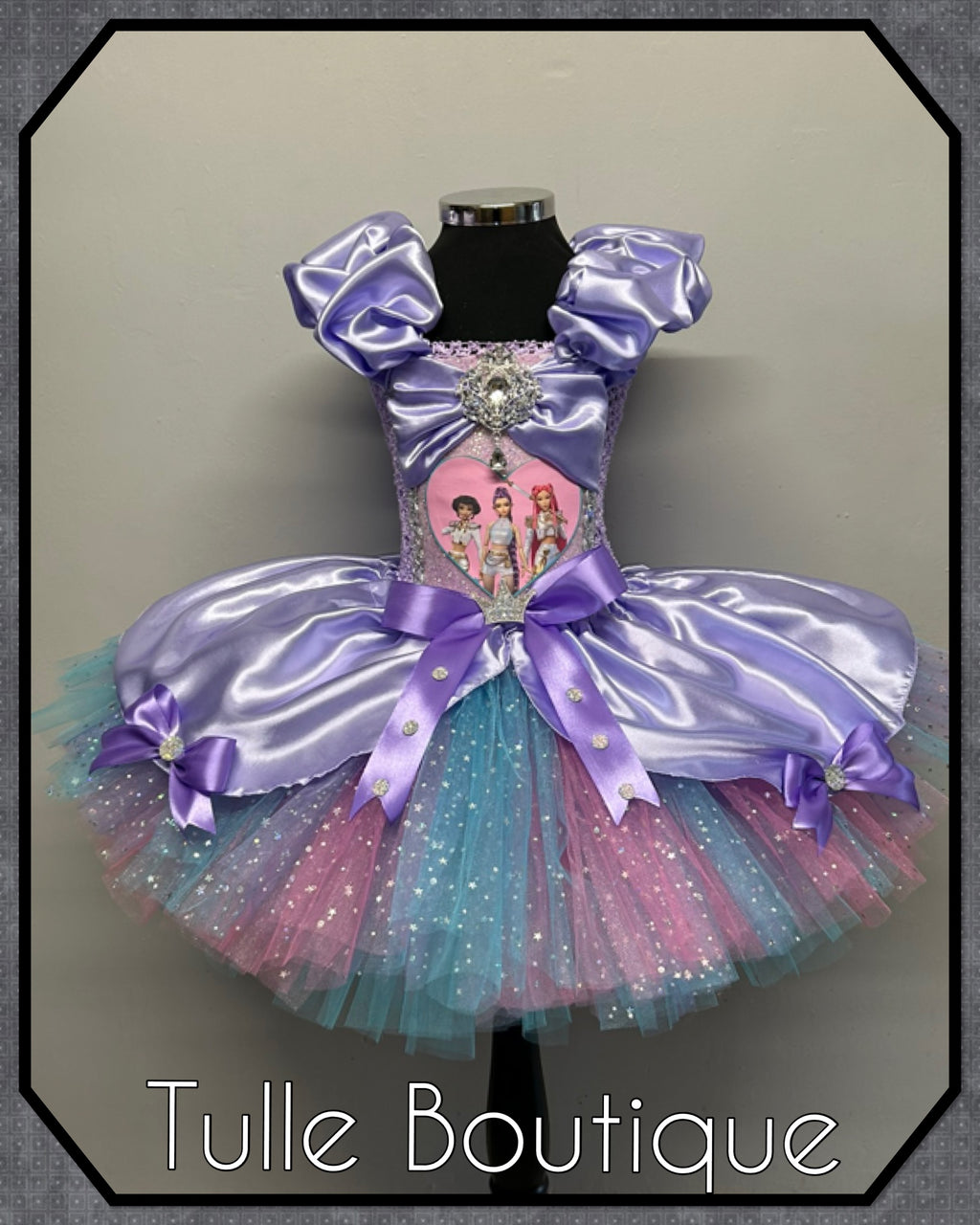 Girls toddlers Kpop Demon Hunters Rumi Mira Zoe tutu dress, birthday ballgown, fancy dress costume