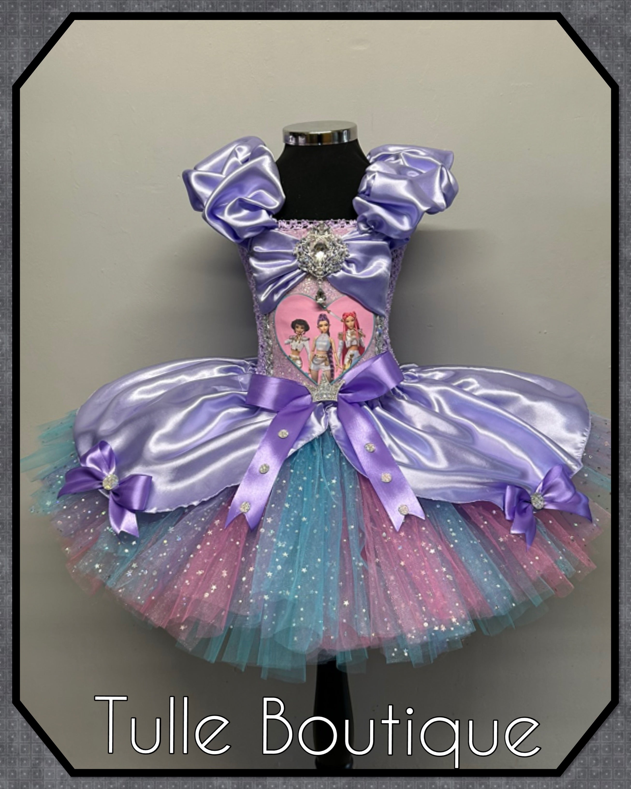 Girls toddlers Kpop Demon Hunters Rumi Mira Zoe tutu dress, birthday ballgown, fancy dress costume