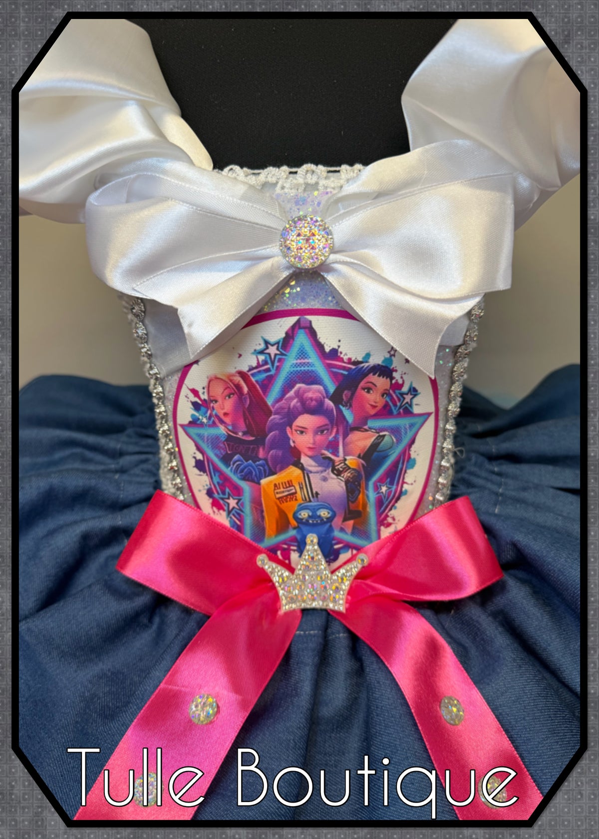 Girls toddlers Rumi Mira Zoe tutu dress, birthday ballgown, fancy dress costume denim overlayer