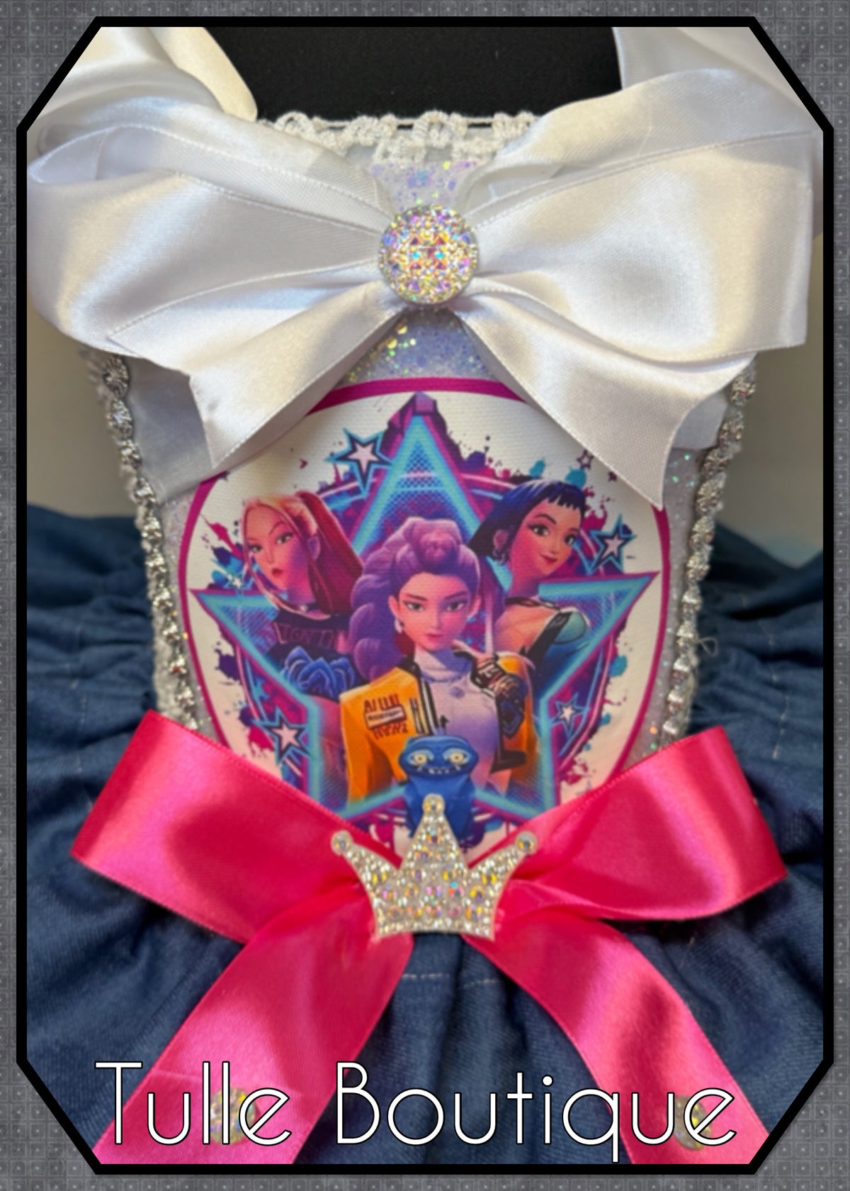 Girls toddlers Rumi Mira Zoe tutu dress, birthday ballgown, fancy dress costume denim overlayer