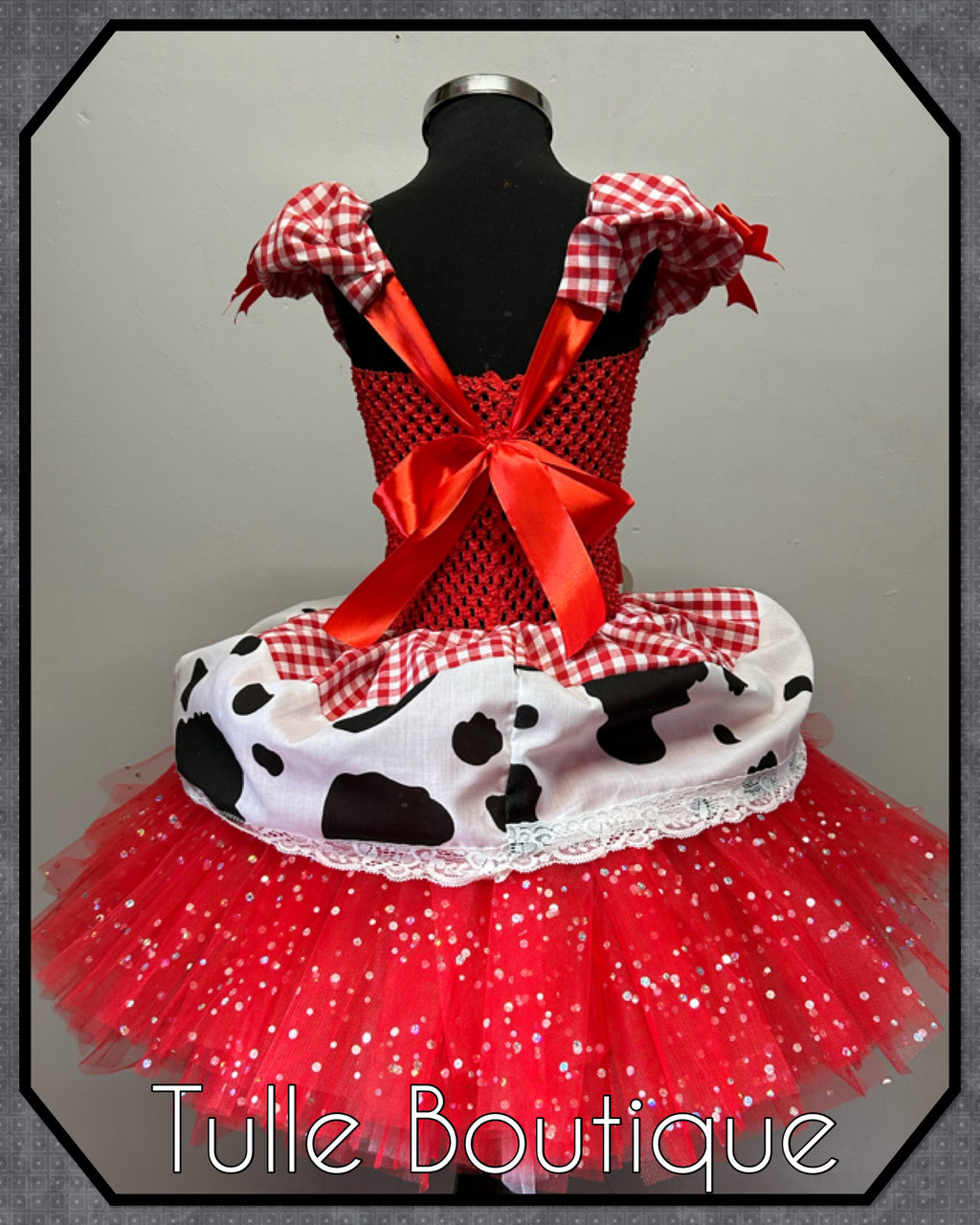 Girls toddlers red gingham cowgirl tutu dress, ballgown, fancy dress costume