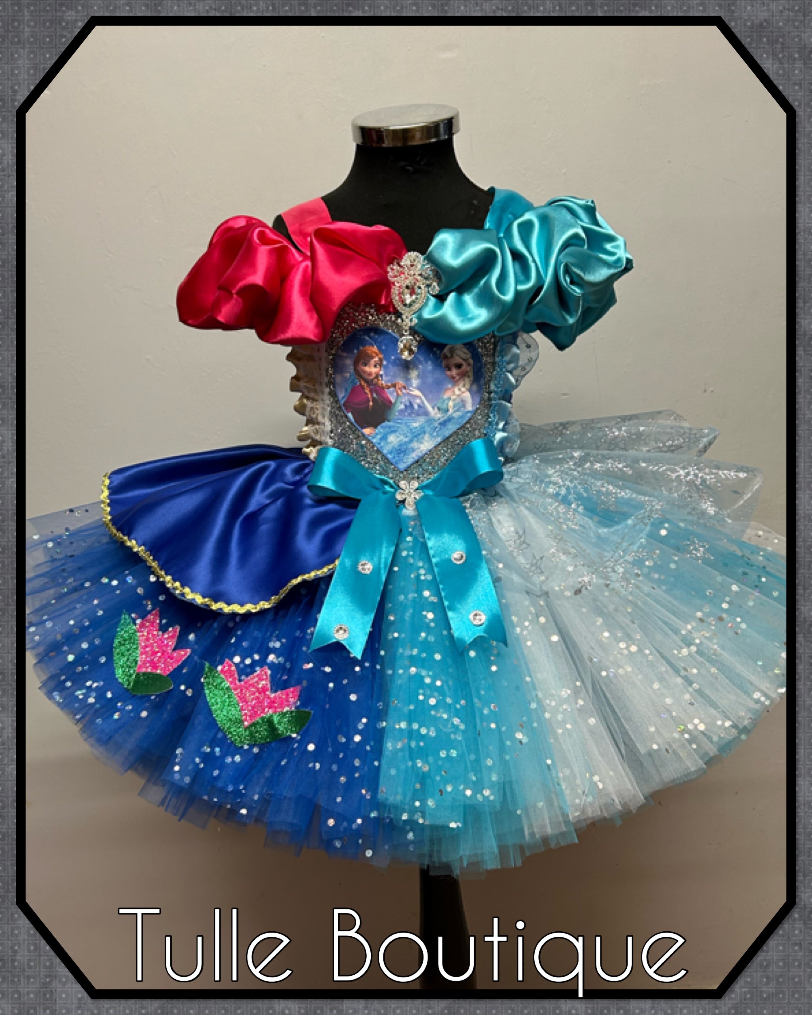 Girls toddlers Frozen Elsa and Anna  tutu dress, half and half ballgown, fancy dress costume
