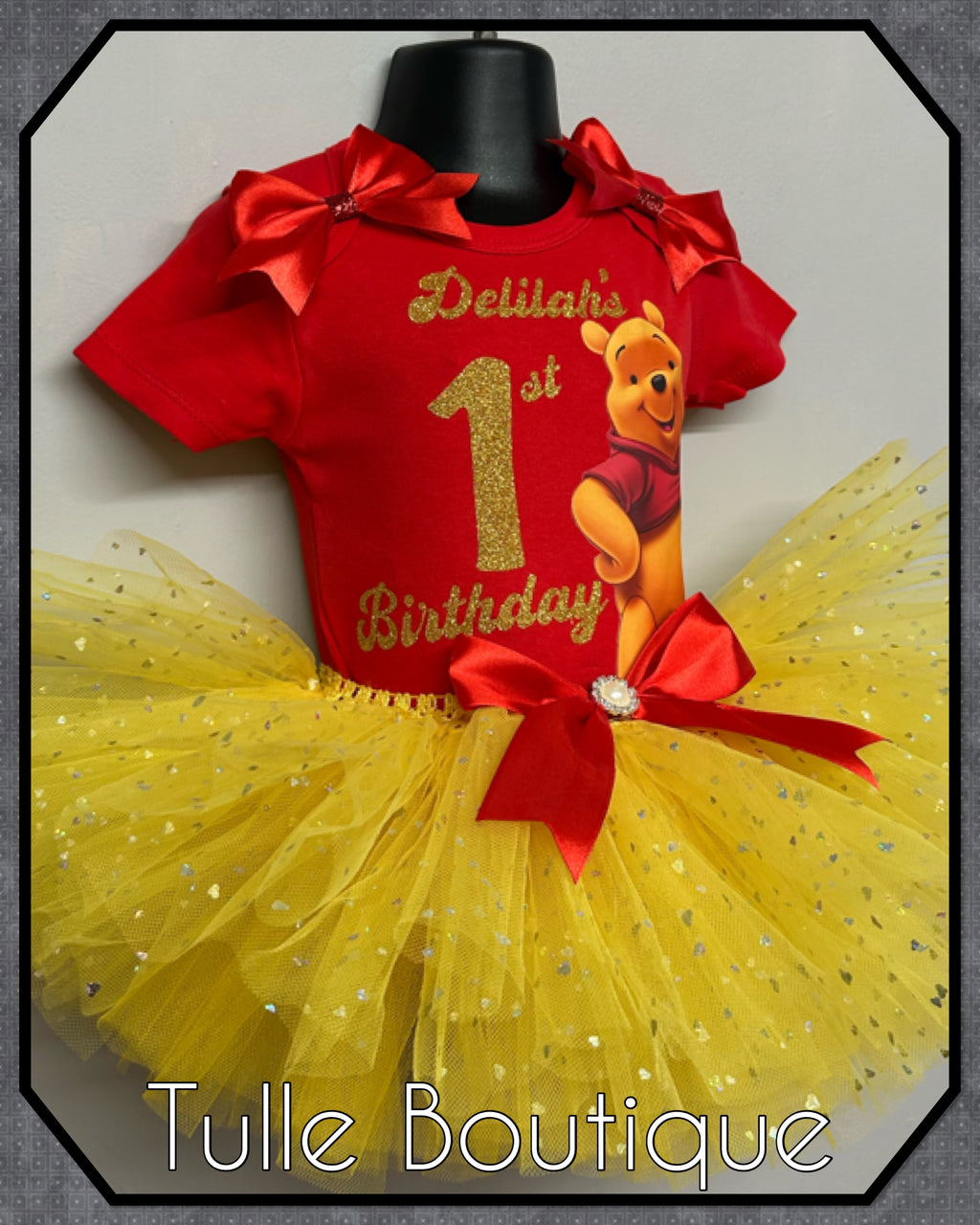 Girls toddlers Winnie the Pooh birthday tutu outfit fancy dress costume
