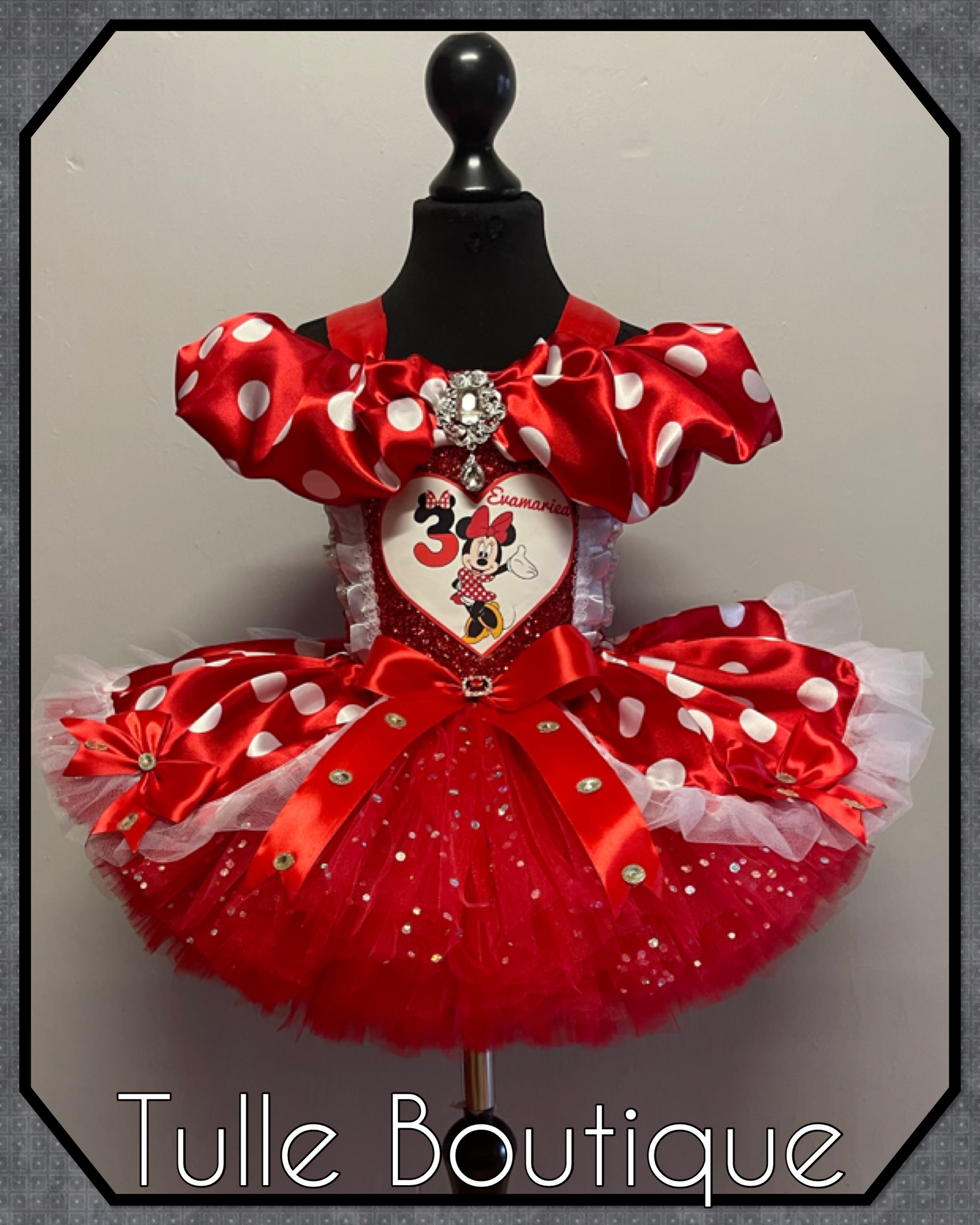Girls toddlers Minnie Mouse Red tutu birthday party dress,ballgown, fancy dress costume