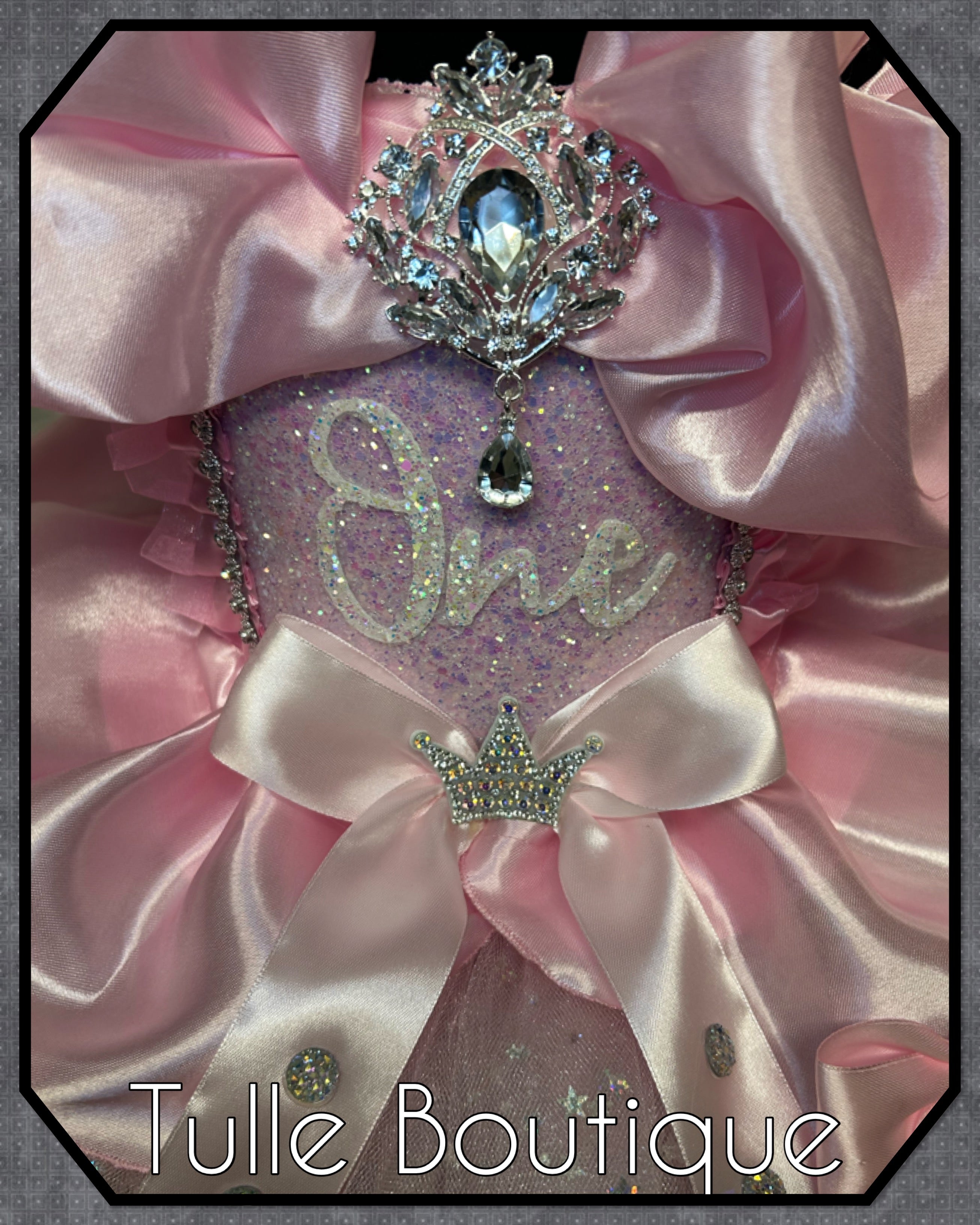 Girls toddlers Princess pink ‘One’ tutu dress, first birthday ballgown,