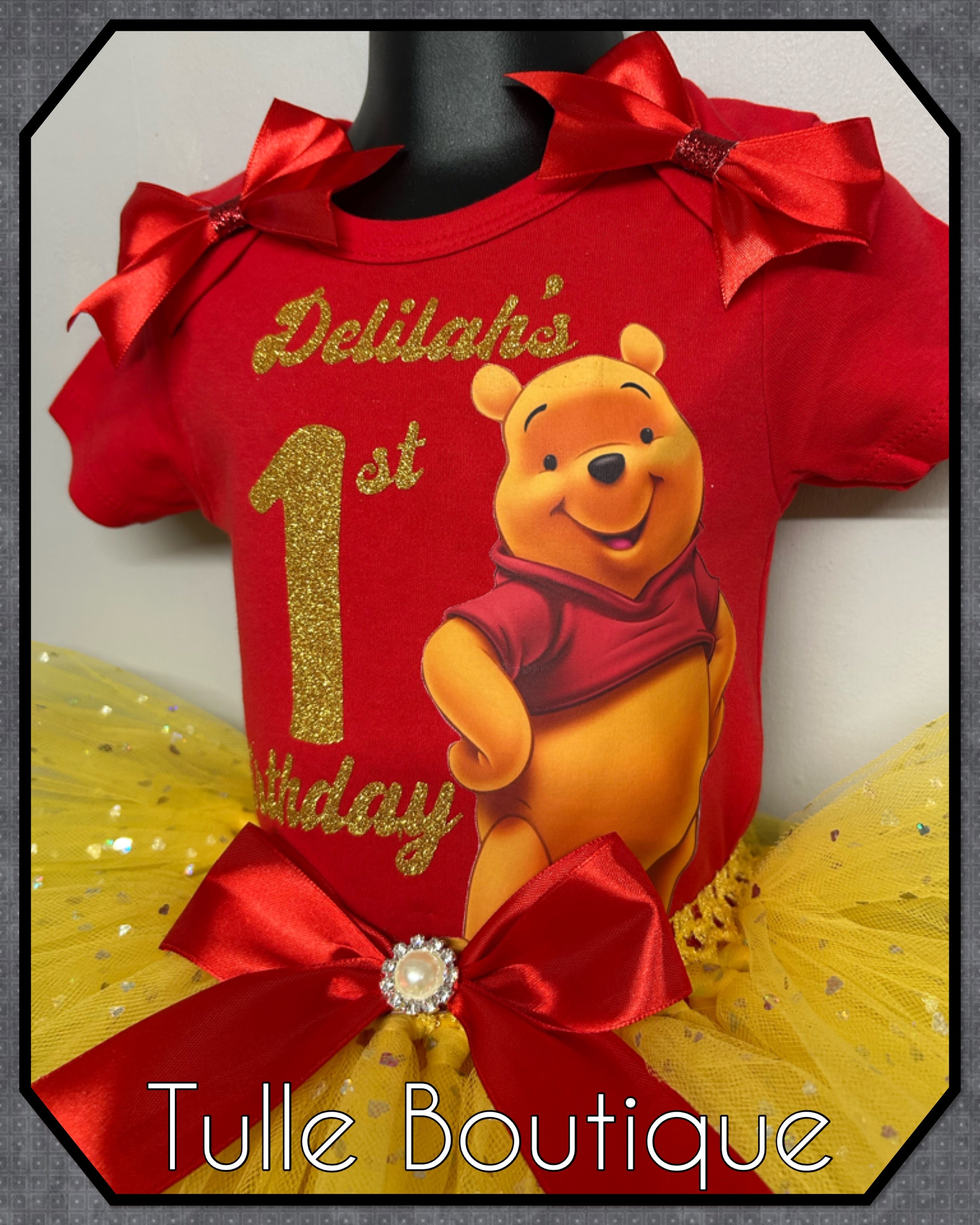 Girls toddlers Winnie the Pooh birthday tutu outfit fancy dress costume
