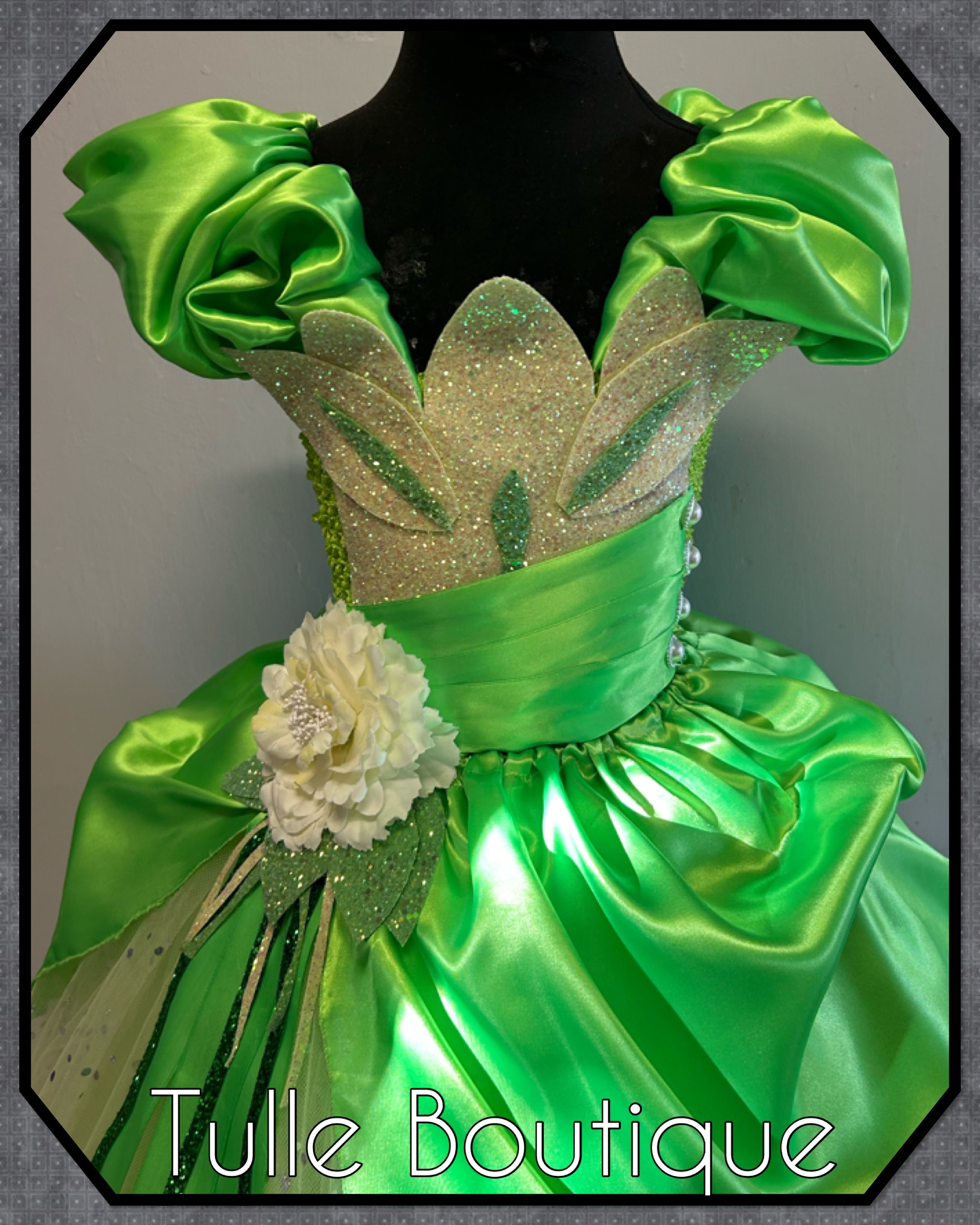 Girls toddlers Princess and the frog ballgown, Princess Tiana fancy dress costume full length
