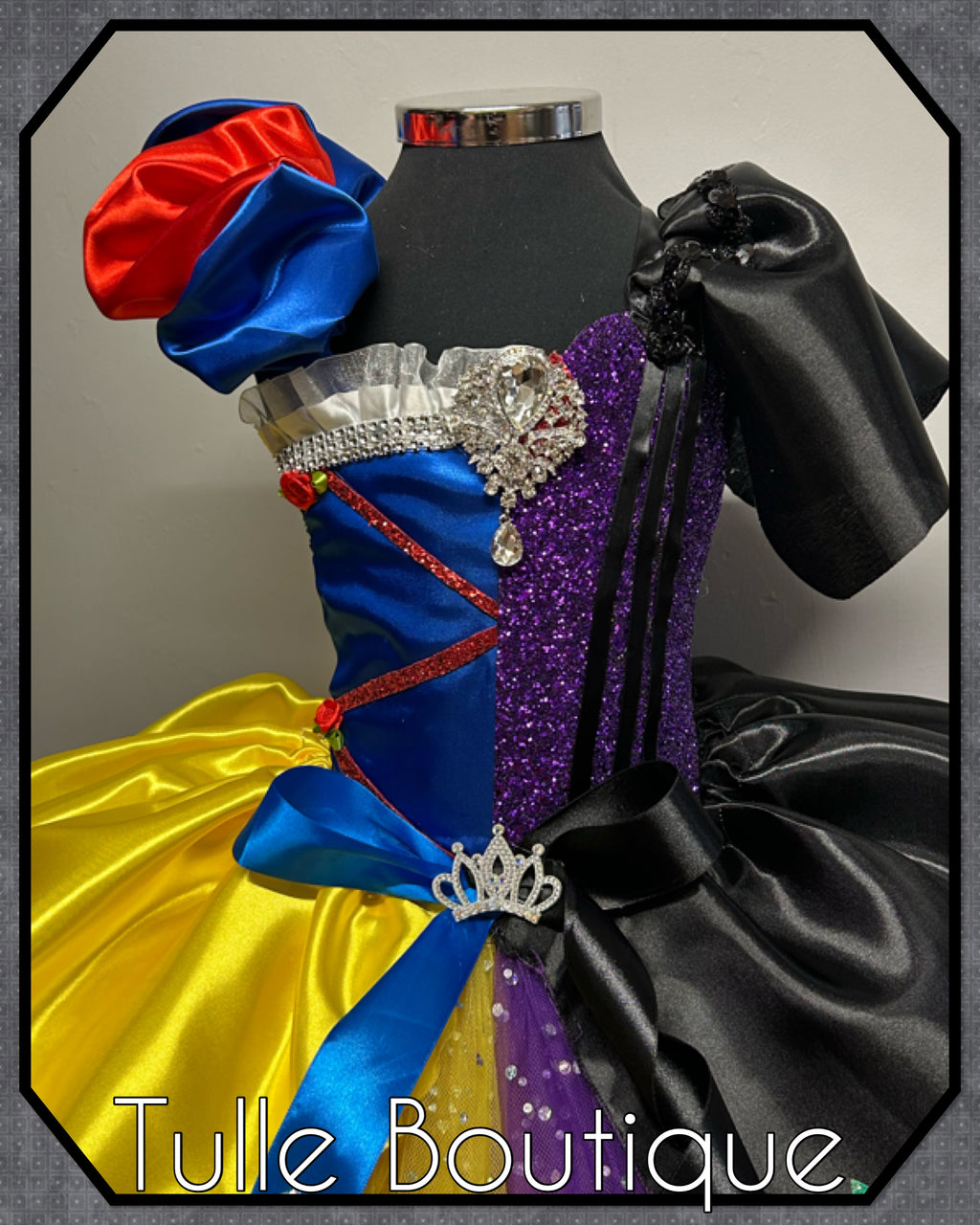 Girls toddlers Snow White with Evil Queen tutu dress, half and half ballgown, fancy dress costume