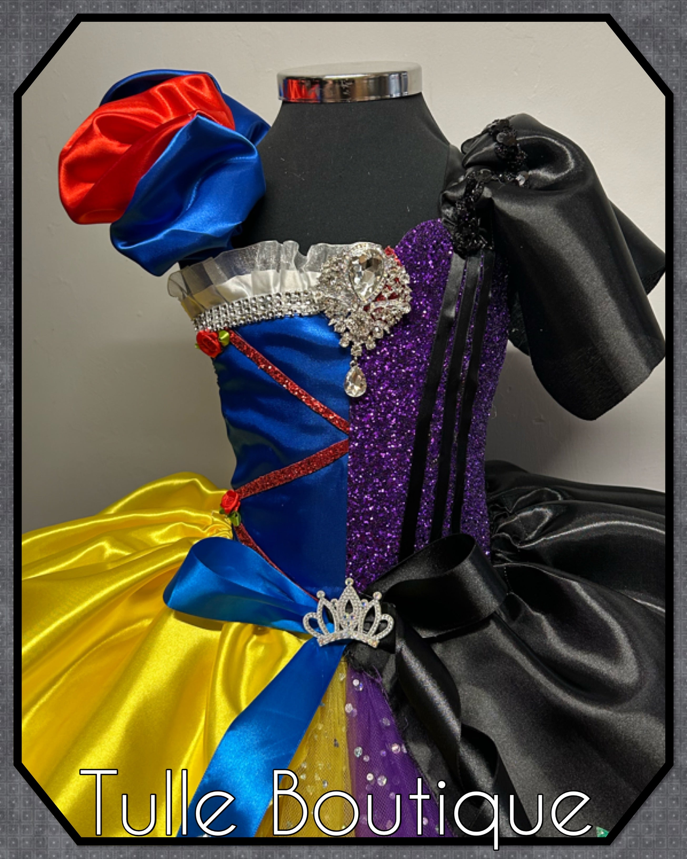 Girls toddlers Snow White with Evil Queen tutu dress, half and half ballgown, fancy dress costume