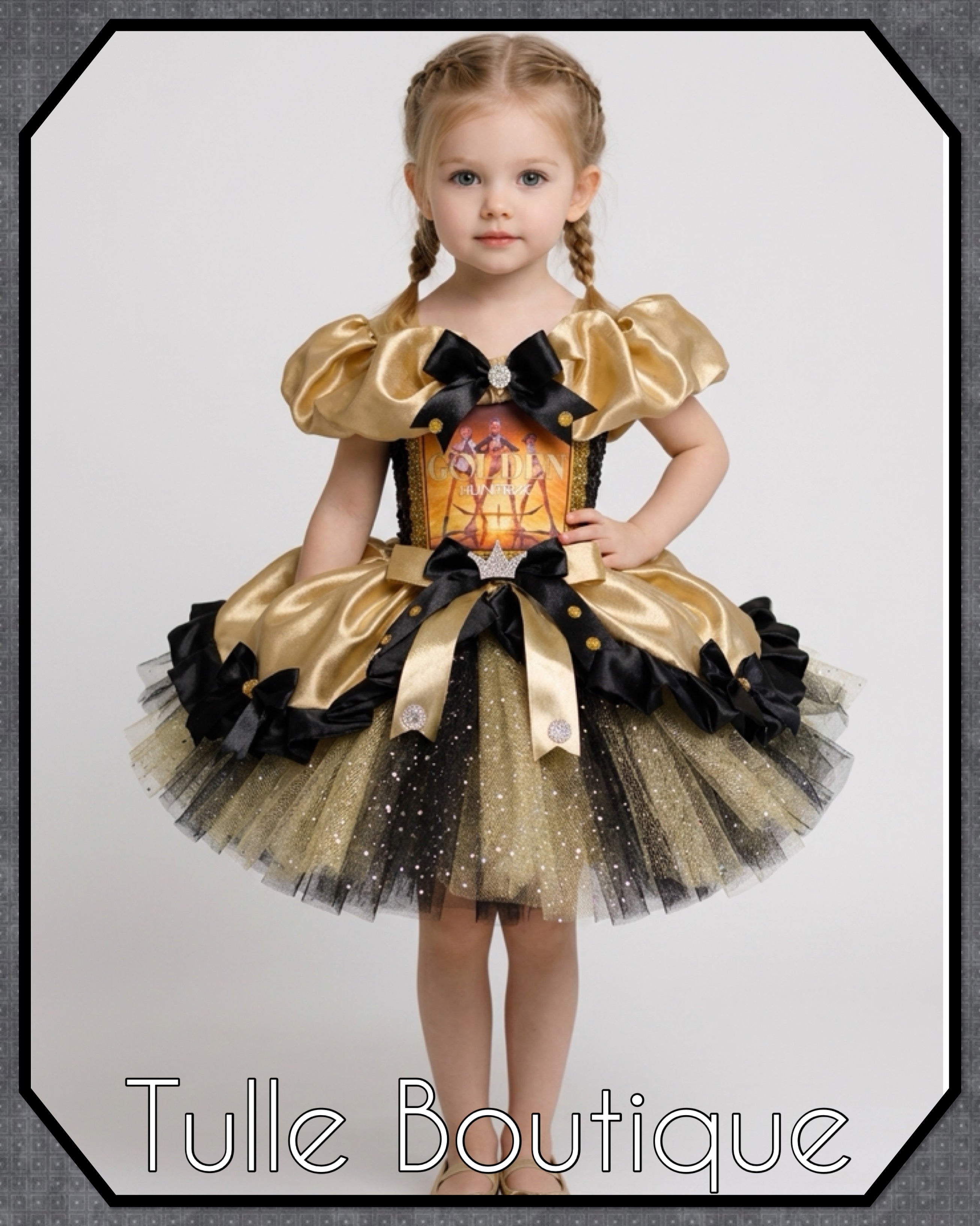 Girls toddlers Kpop Demon Hunters Golden Rumi Mira Zoe tutu dress, birthday ballgown, fancy dress costume