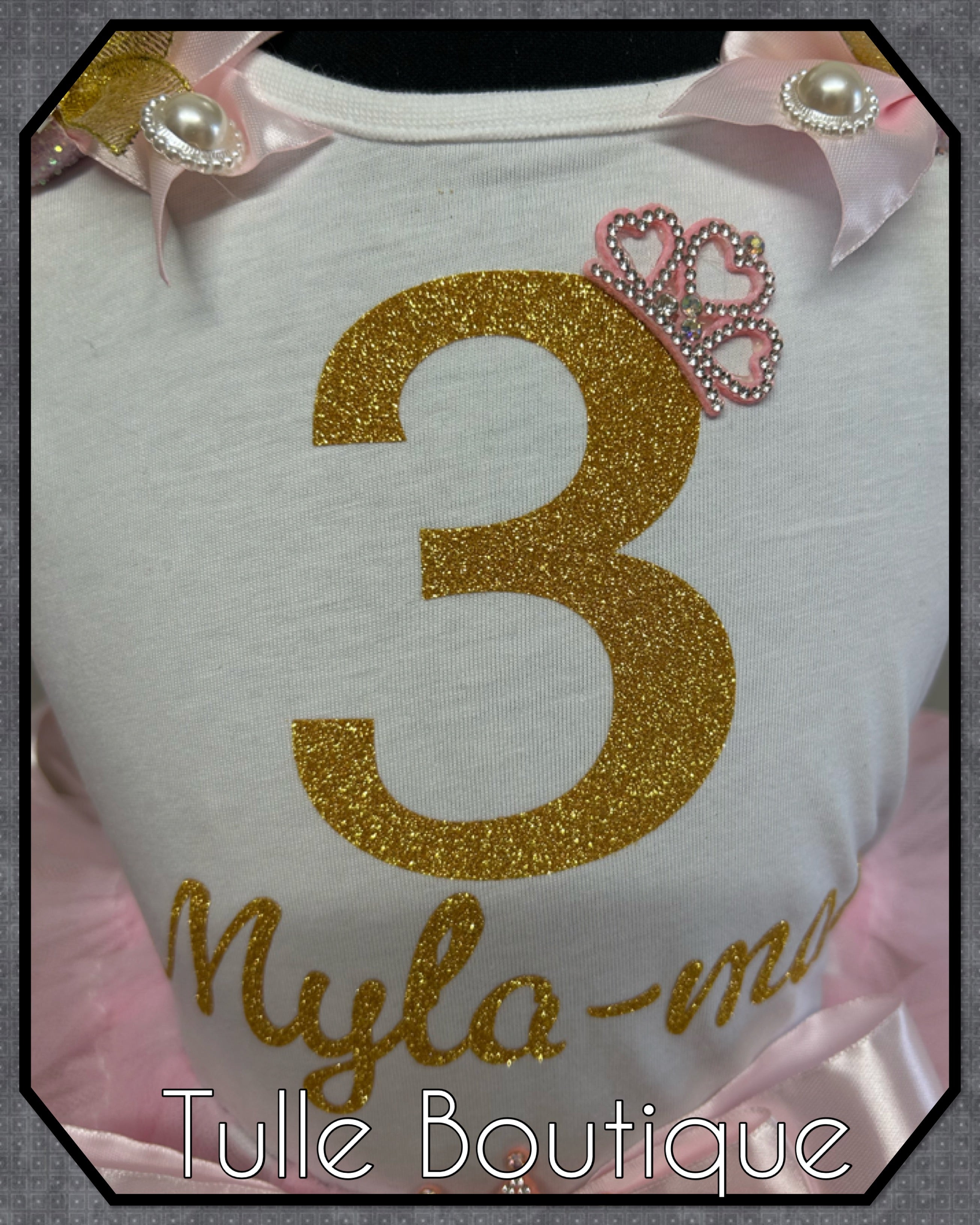 Girls toddlers personalized Glitter birthday ribbon trimmed tutu party outfit fancy dress costume